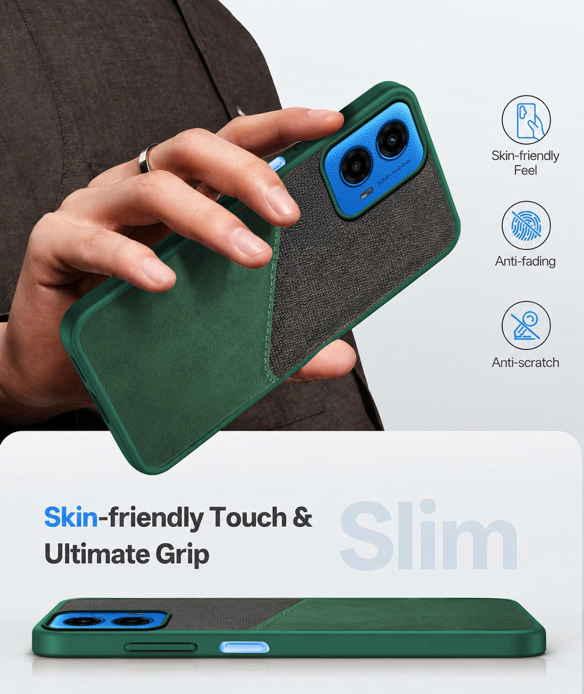 For Motorola Moto G45 Back Cover Case (Dual PU Leather Stitch | Professional Minimalist | Soft and Flexible)