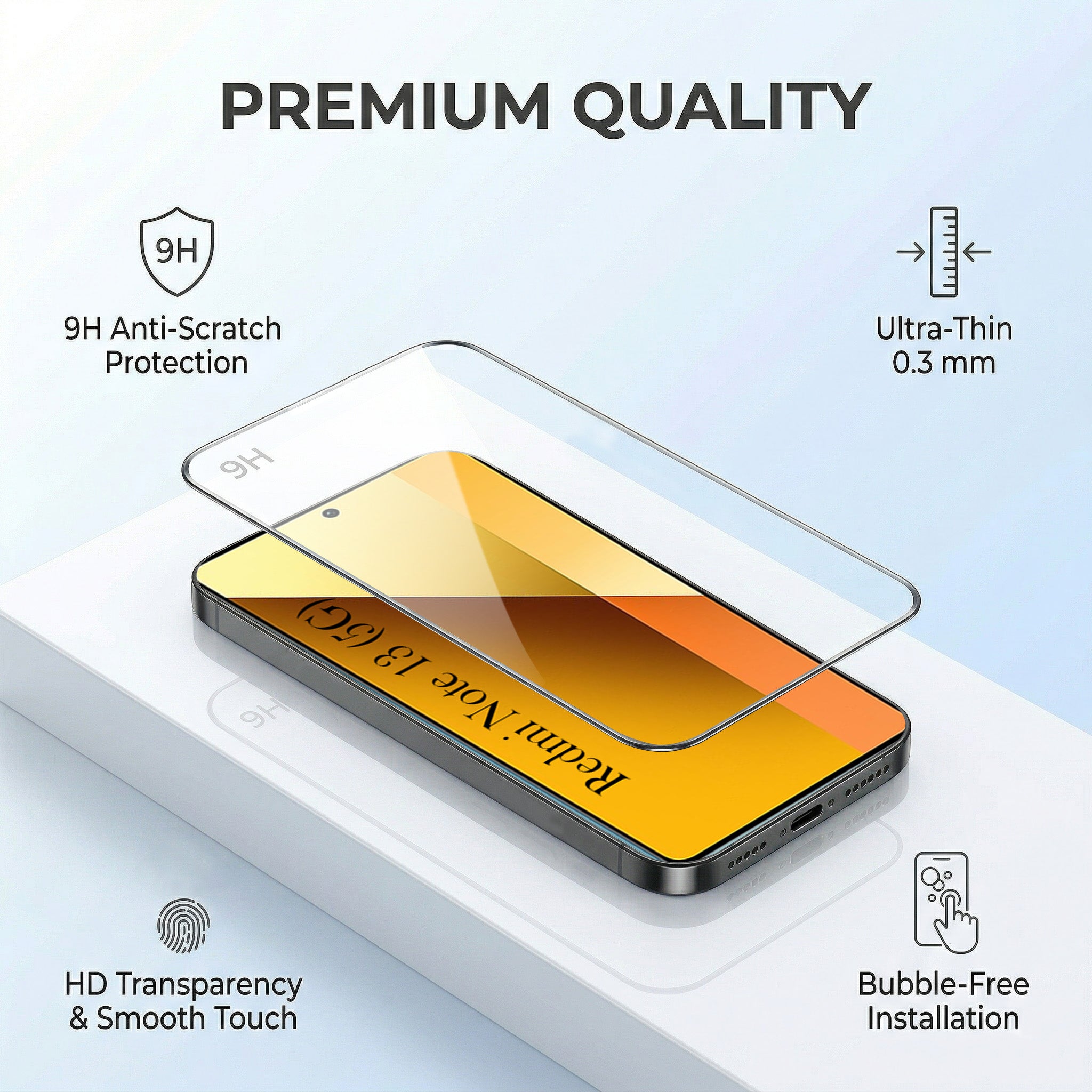 For Xiaomi Redmi Note 13 5G Combo with Back Cover and 9H Tempered Glass (Lifetime Anti-Yellow | Crystal Clear Shockproof | Oleophobic Coating Screen Glass)