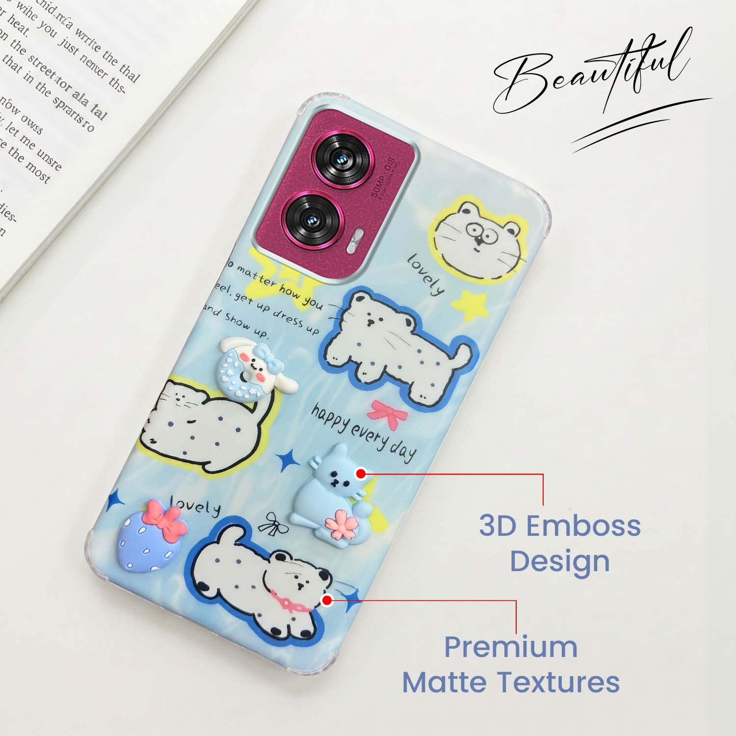 For Motorola Moto Edge 50 Fusion Back Cover Case (3D Cute Cartoons | Hard Back Side Soft | Matte Premium Finish | HD Printing)