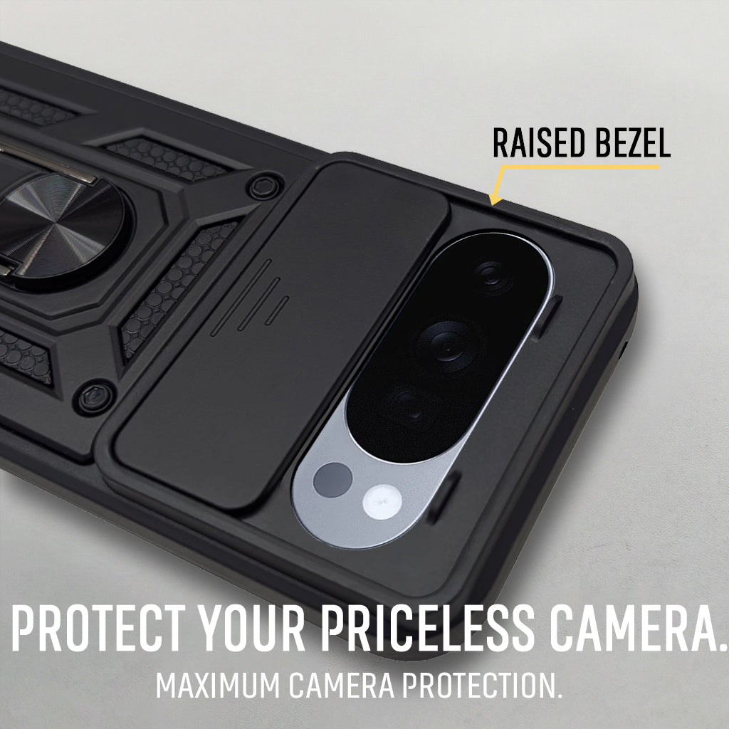 For Google Pixel 10 Pro Back Cover Case (Sliding Shutter Camera Protection | Polycarbonate |Ring Holder Kickstand)
