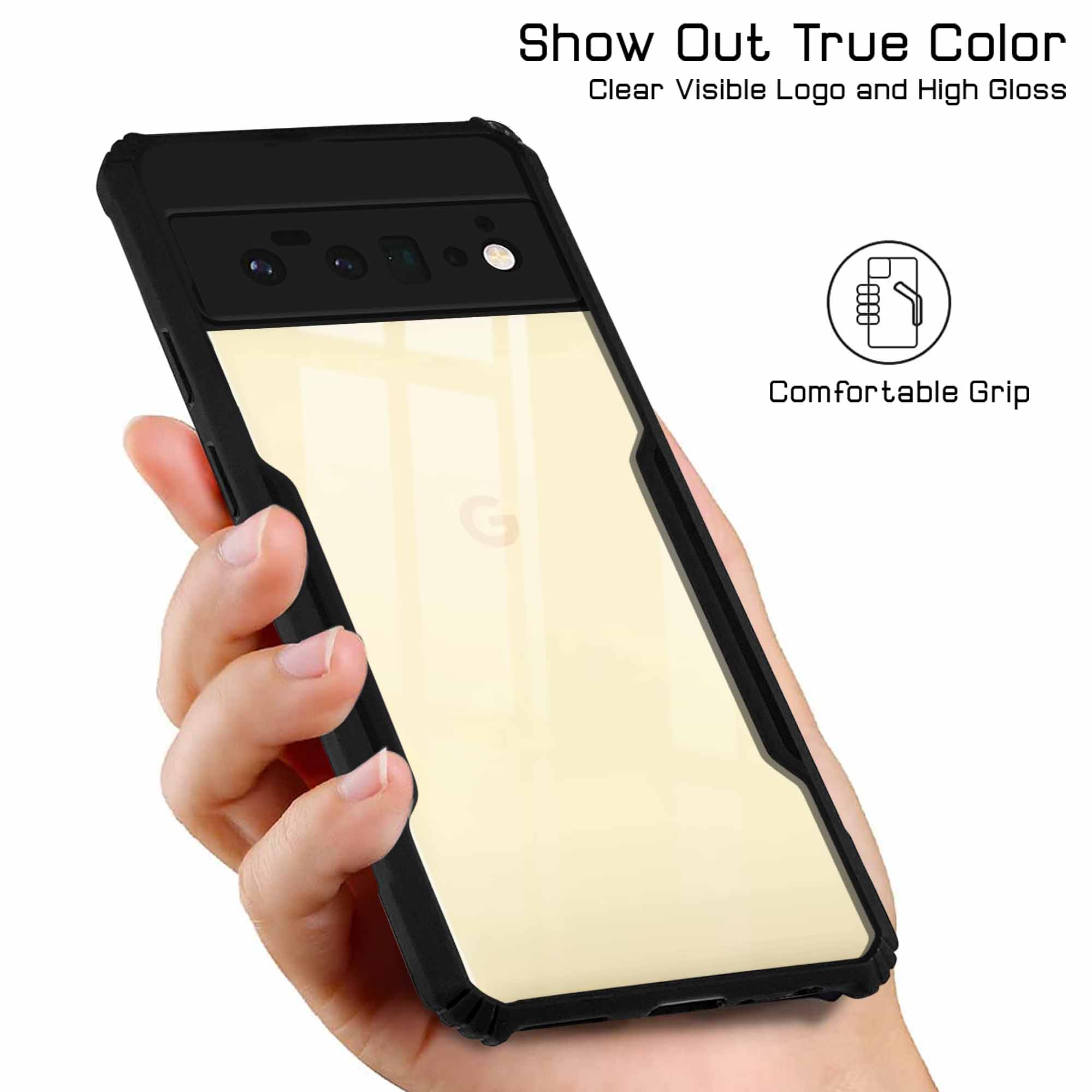 For Google Pixel 6 Pro Back Cover Case (Shockproof with Polycarbonate Clear Panel | Professional Black)