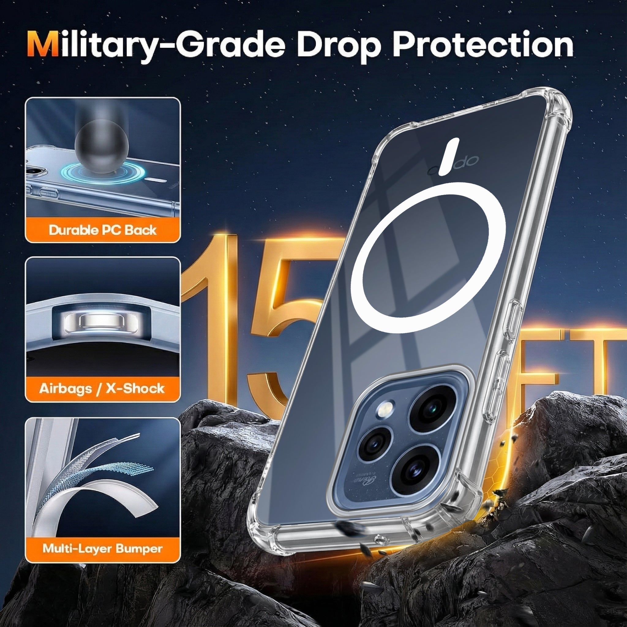 For Oppo Reno15 5G | Oppo Reno 15 5G Back Cover Shockproof Crystal-Clear (Magsafe Wireless Support | Drop & Camera Protection | Hard Polycarbonate)