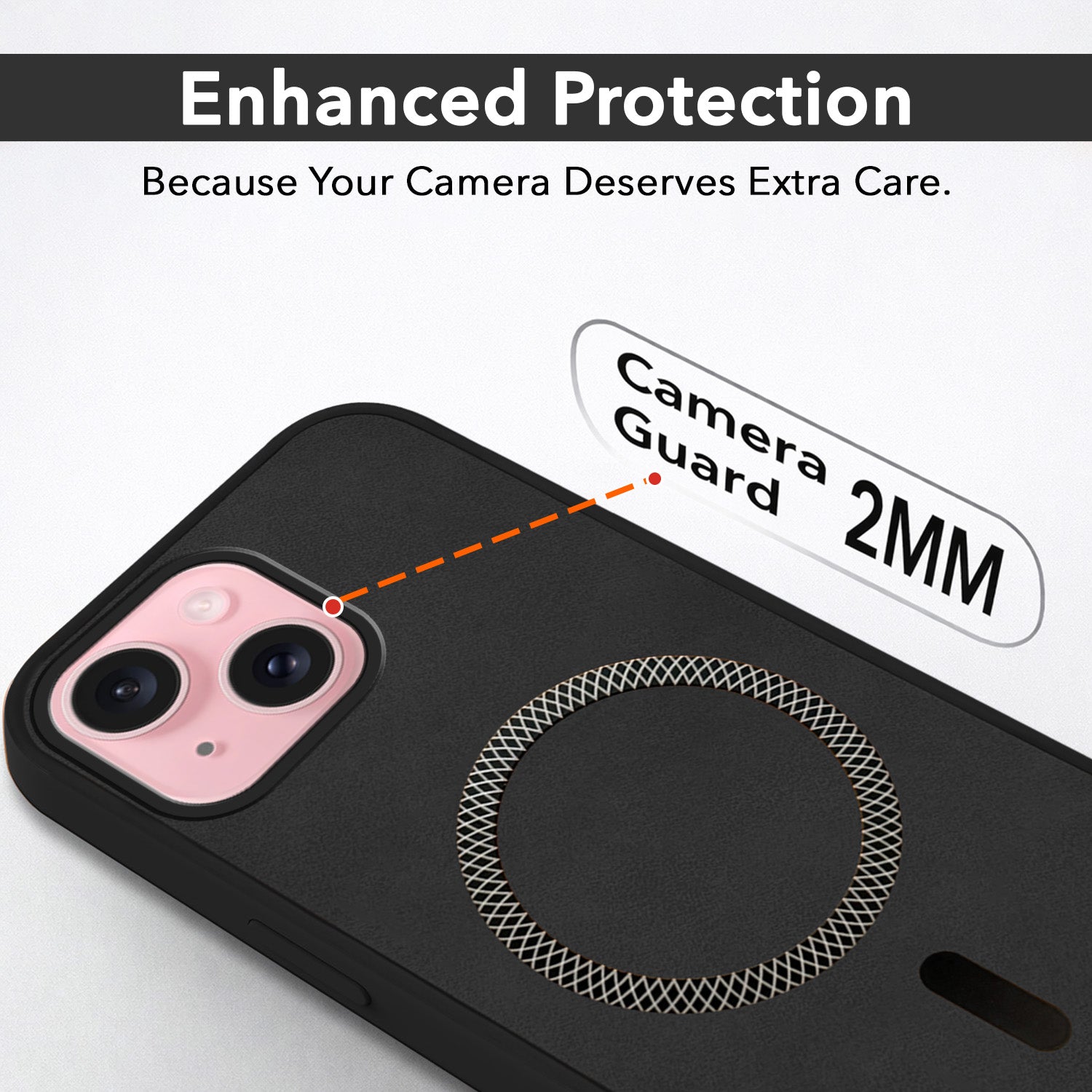 For Apple iPhone 15 Plus Back Cover Case (Sleek Leather Finish | MagSafe Compatible Wireless Charging | Camera Bump Protection)