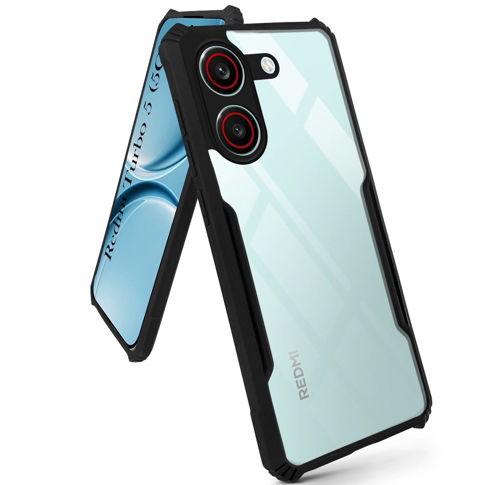 For Redmi Turbo 5 Back Cover Case Hybrid (Shockproof with Polycarbonate Clear Panel | Professional Black)