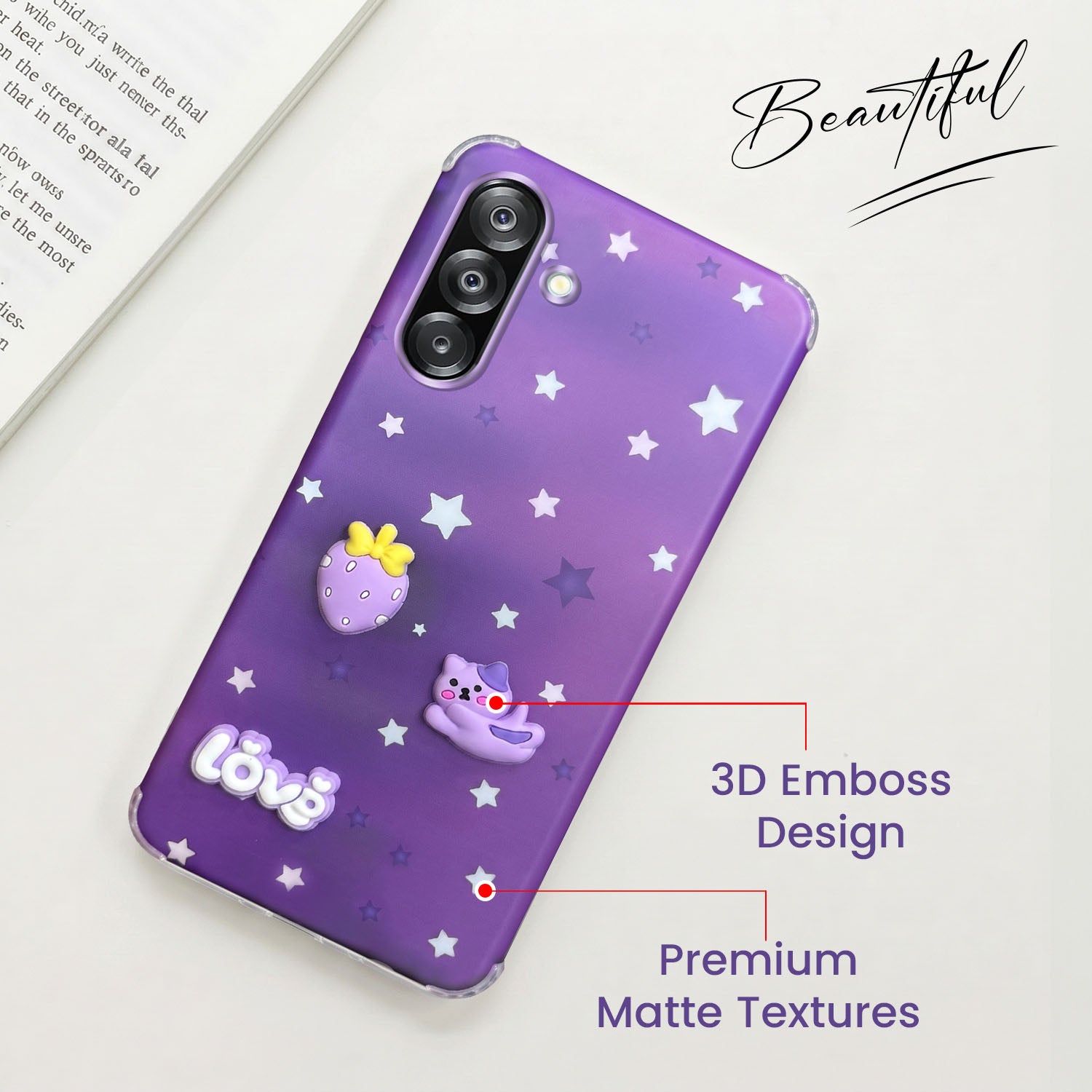 For Samsung Galaxy A26 5G Back Cover Case (3D Cute Cartoons | Hard Back Side Soft | Matte Premium Finish | HD Printing)