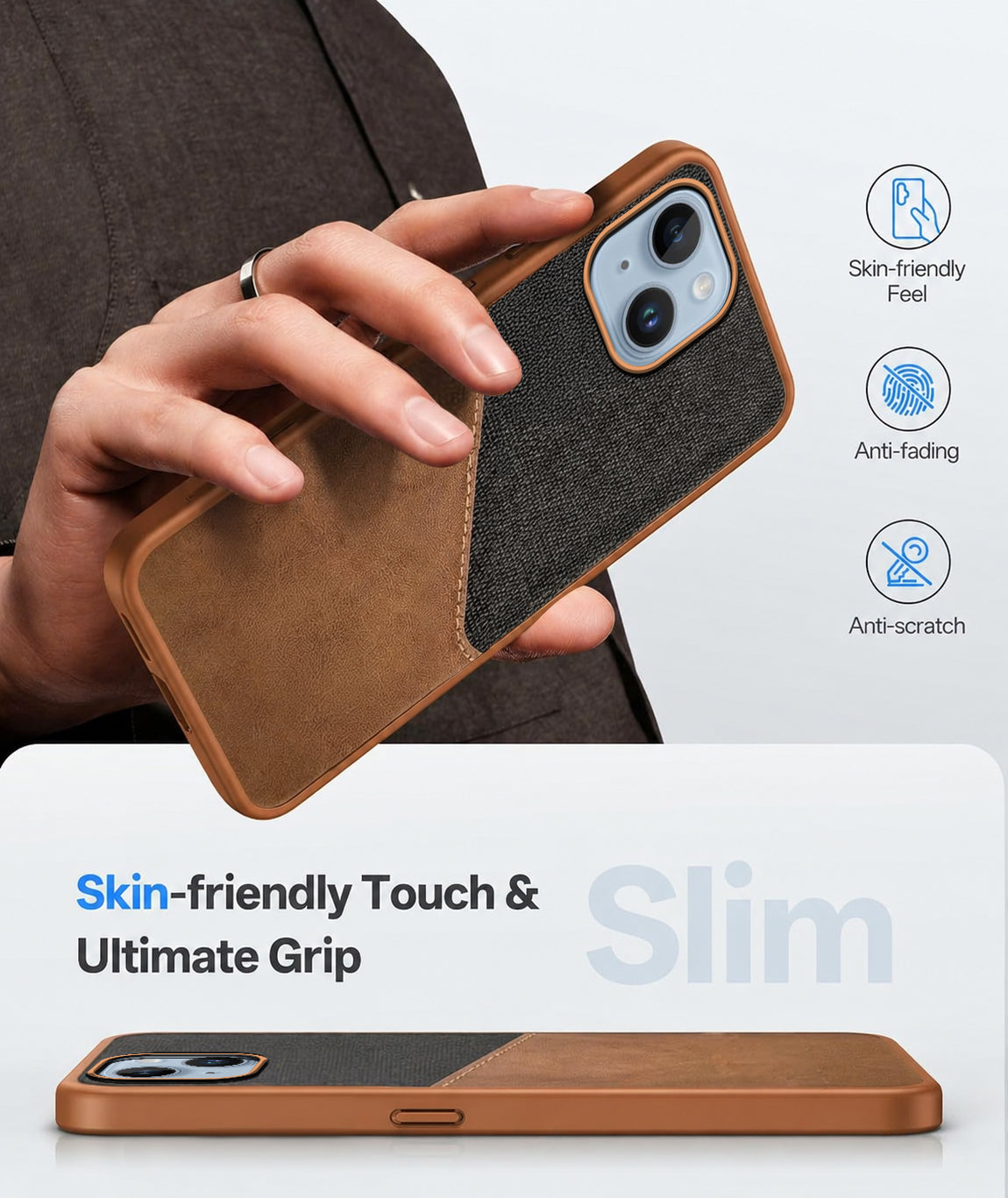 For Apple iPhone 14 Plus Back Cover Case (Dual PU Leather Stitch | Professional Minimalist | Soft and Flexible)