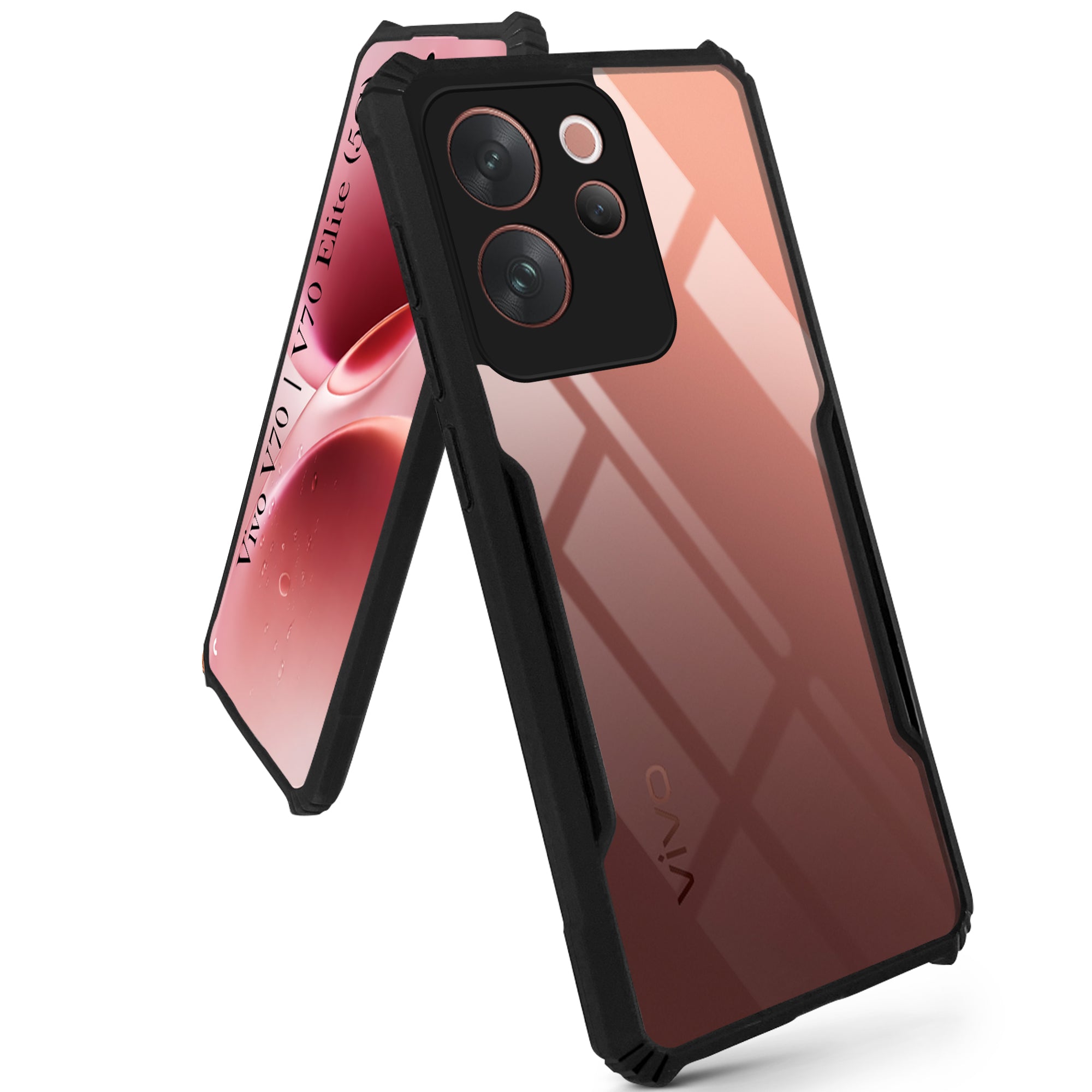 For Vivo V70 | Vivo V70 Elite 5G Back Cover Case Hybrid (Shockproof with Polycarbonate Clear Panel | Professional Black)