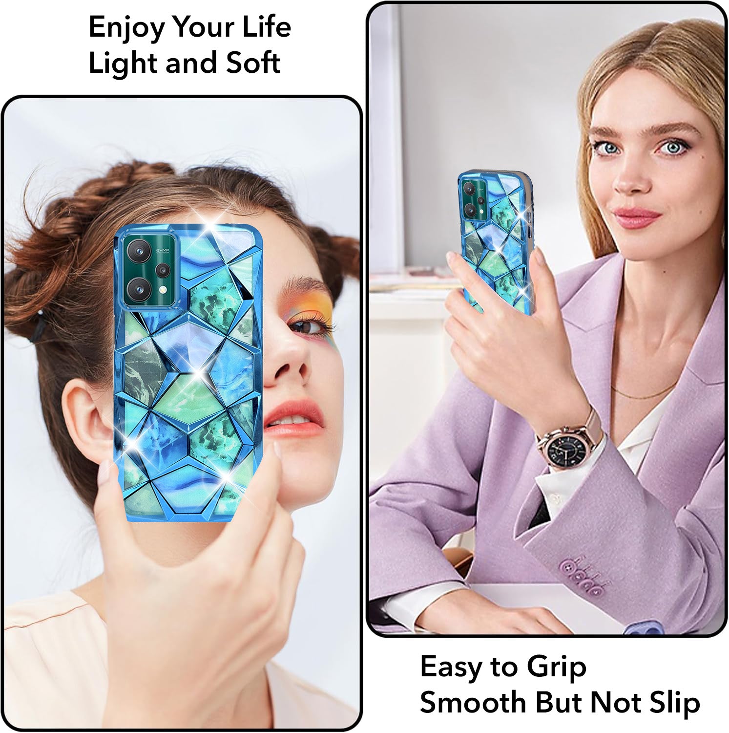 For Realme 9 Pro Back Cover Case ( Dual Design Glitter Sparkle and Detachable Diamond Print Case | Soft and Flexible)