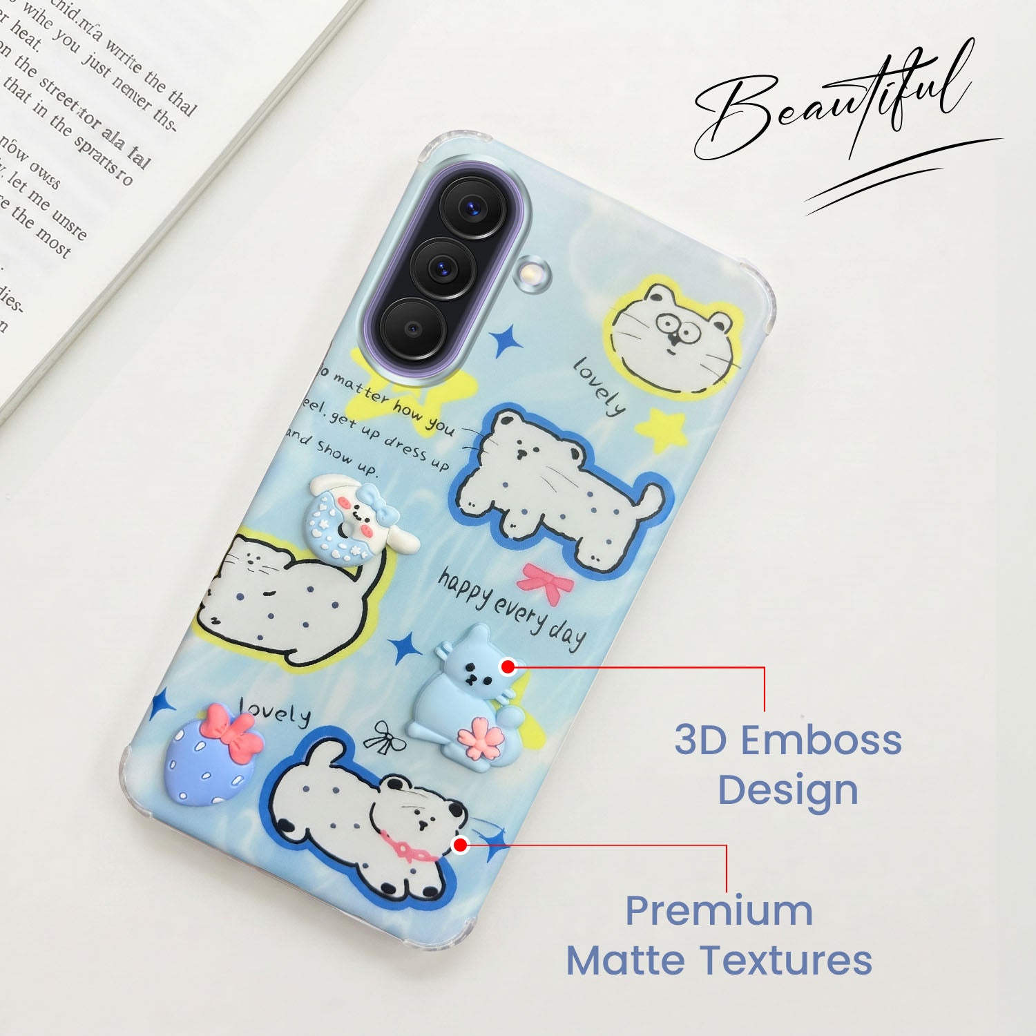 For Samsung Galaxy A57 5G Back Cover Case (3D Cute Cartoons | Hard Back Side Soft | Matte Premium Finish | HD Printing)