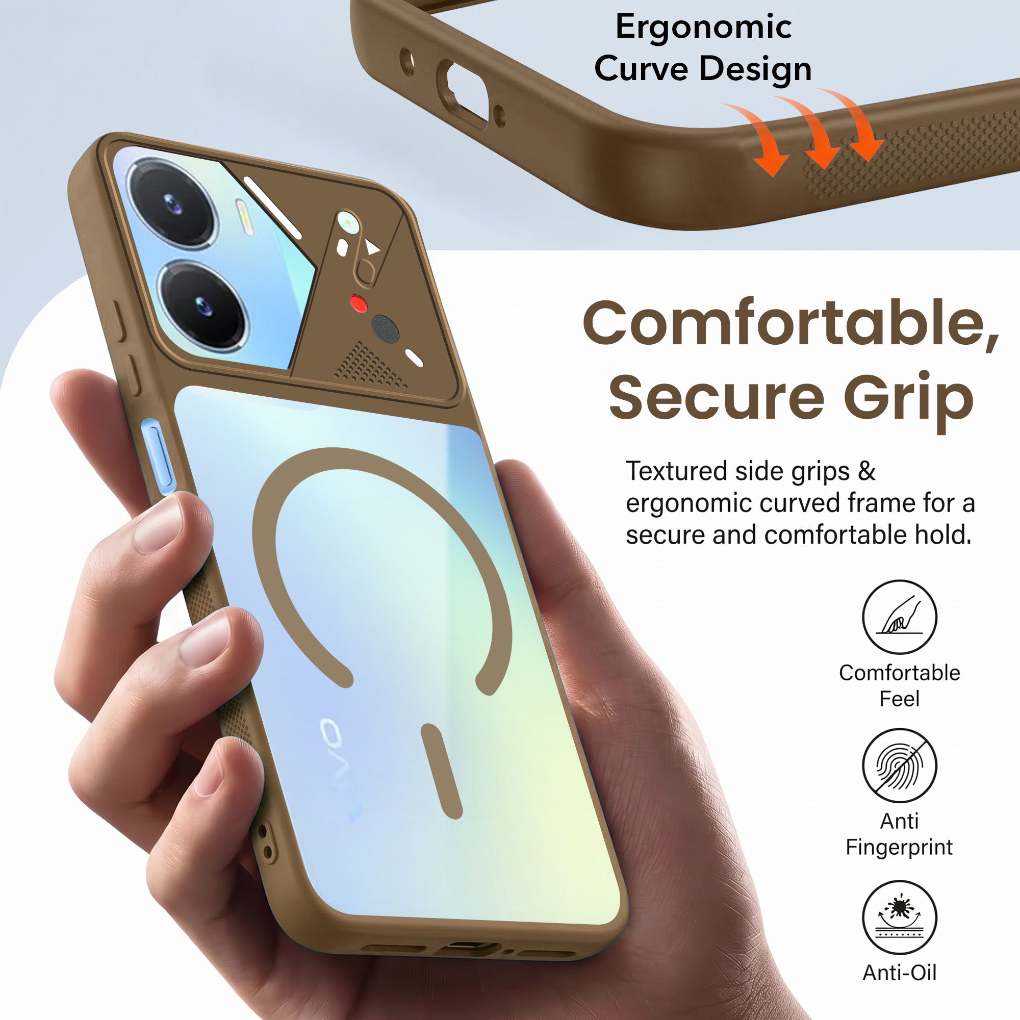 For Vivo T2x Back Cover Case Lifetime Anti-Yellow Clear (Camera Protection | Side Grip | Wireless MagSafe Compatible)