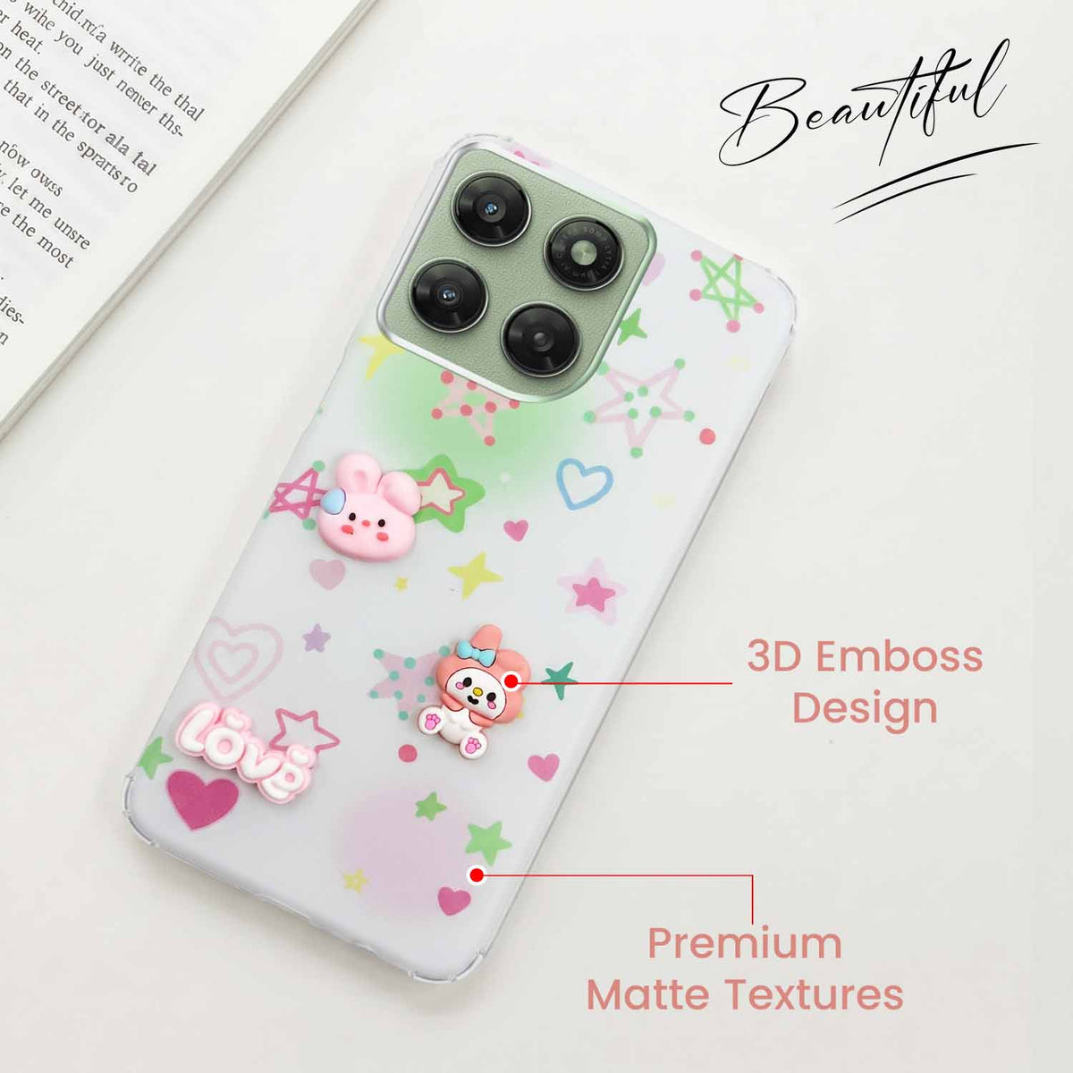 For Motorola Moto G77 Power Back Cover Case (3D Cute Cartoons | Hard Back Side Soft | Matte Premium Finish | HD Printing)