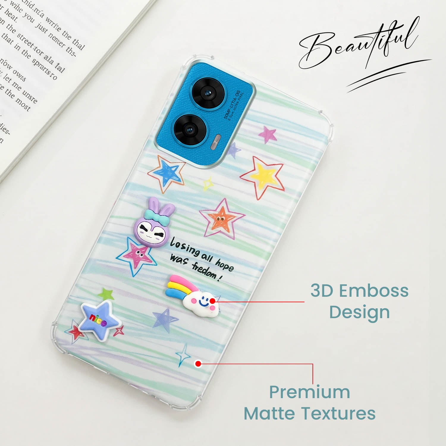 For Motorola Moto G96 Back Cover Case (3D Cute Cartoons | Hard Back Side Soft | Matte Premium Finish | HD Printing)