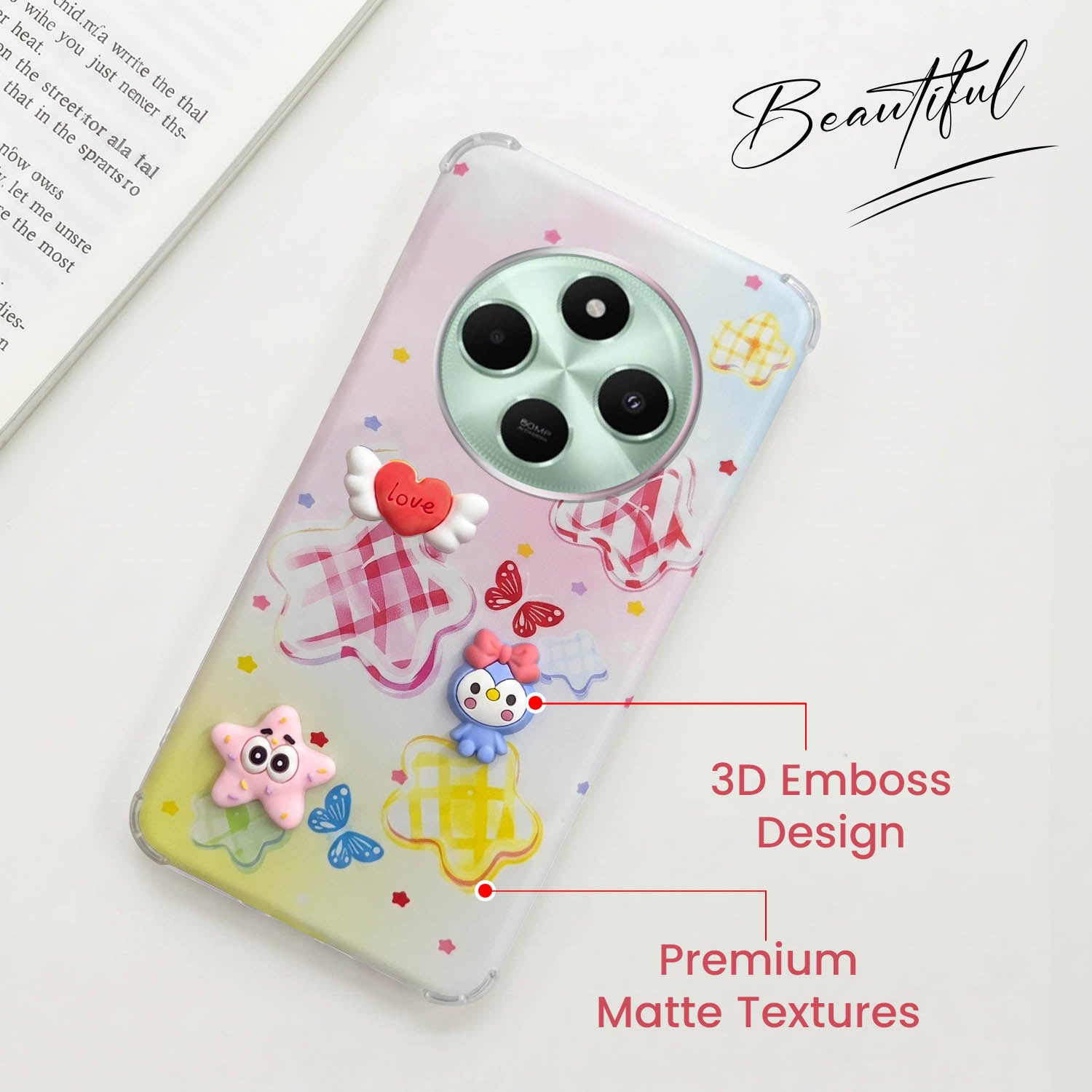 For Poco C75 | Poco M7 Back Cover Case (3D Cute Cartoons | Hard Back Side Soft | Matte Premium Finish | HD Printing)