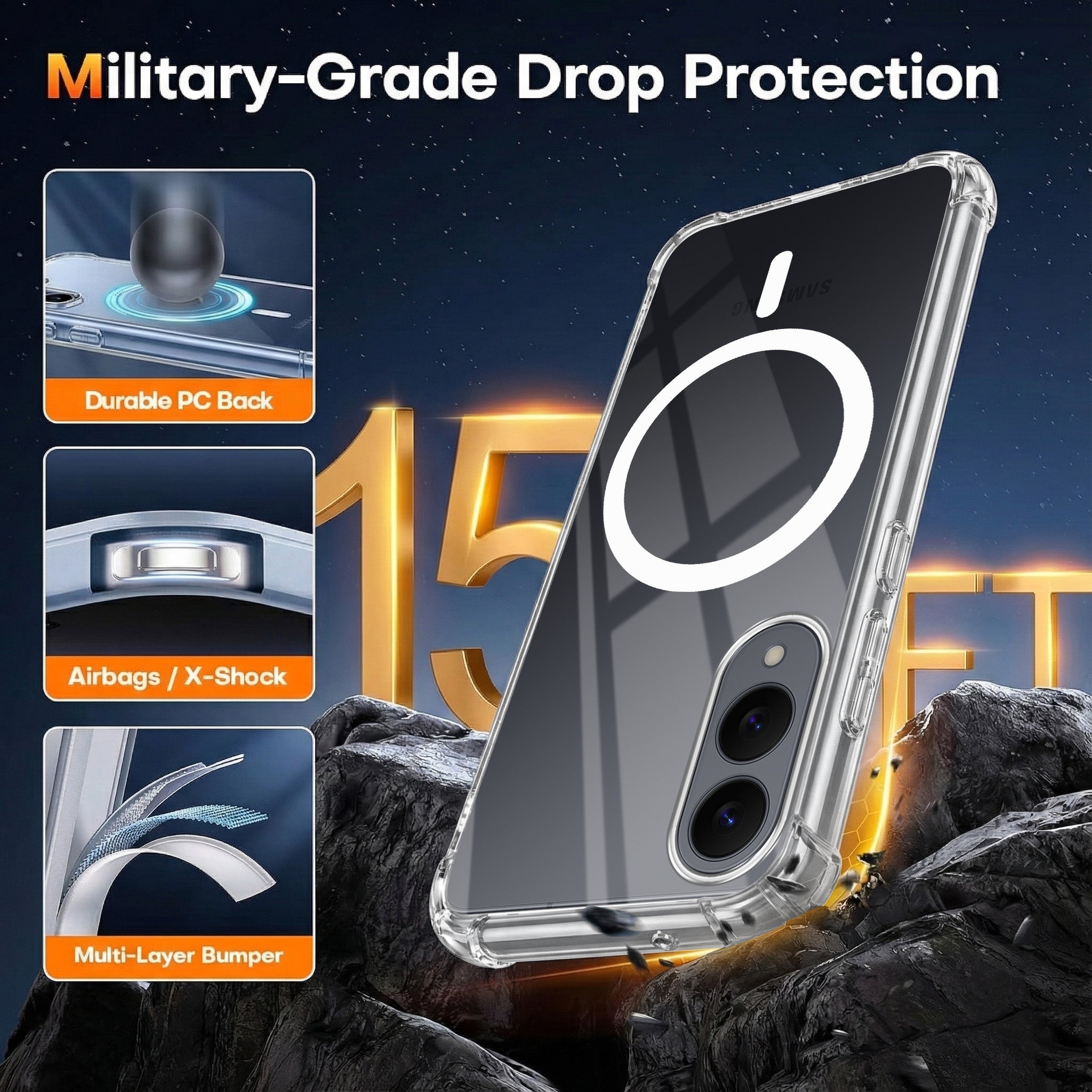 For Samsung Galaxy S25 Edge Back Cover Shockproof Crystal-Clear (Magsafe Wireless Support | Drop & Camera Protection | Hard Polycarbonate)