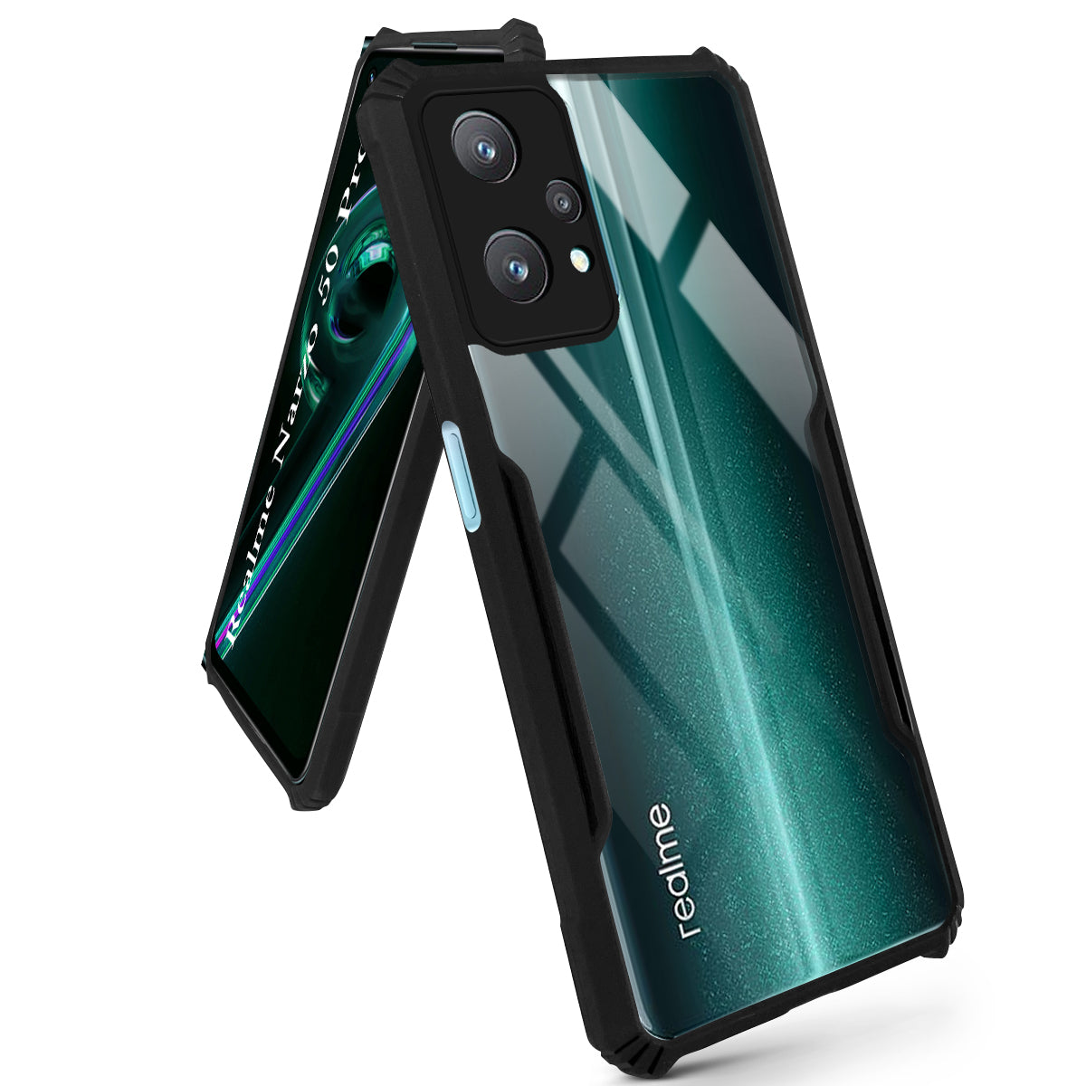 For Realme Narzo 50 Pro Back Cover Case ( Shockproof with Polycarbonate Clear Panel | Professional Black)