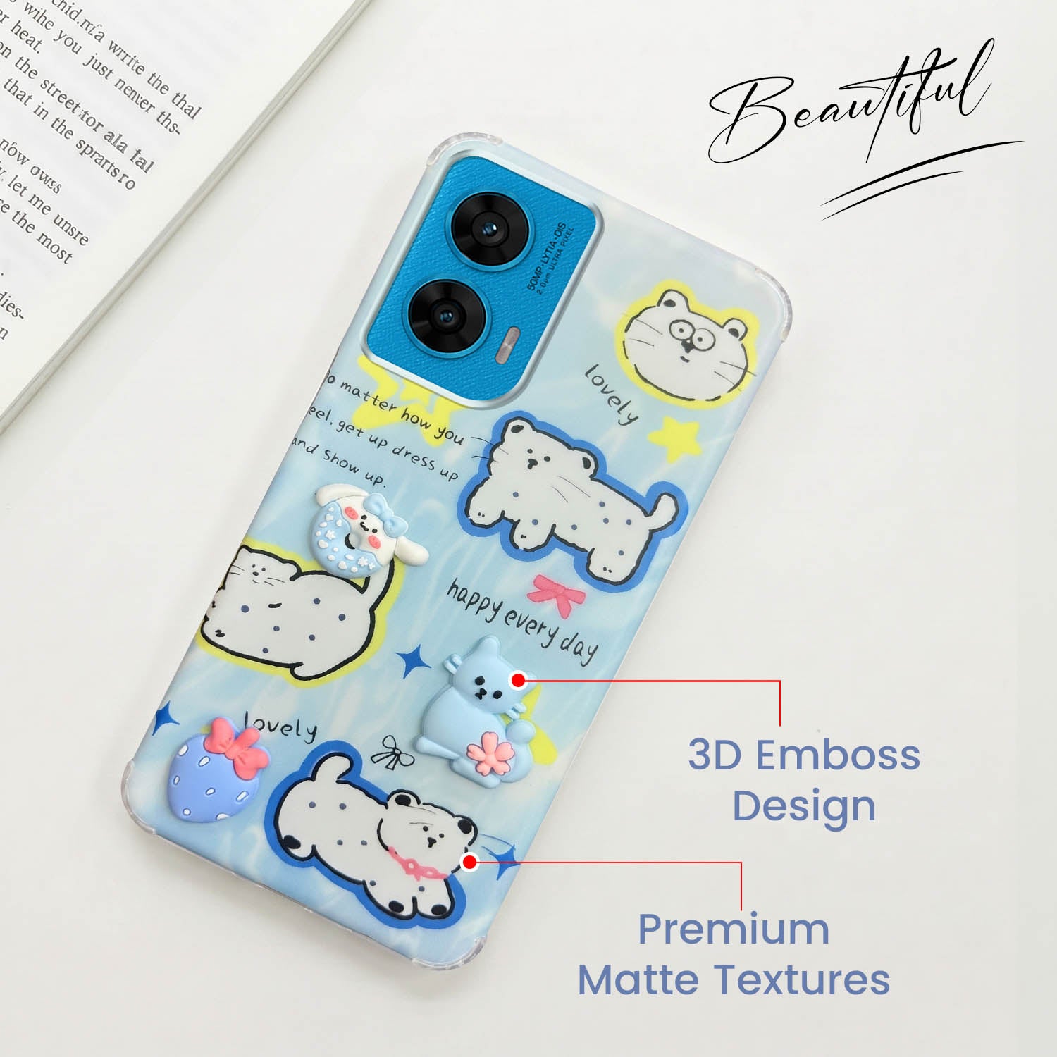 For Motorola Moto G96 Back Cover Case (3D Cute Cartoons | Hard Back Side Soft | Matte Premium Finish | HD Printing)