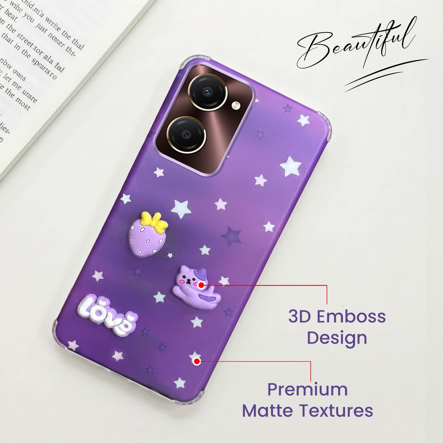 For Vivo iQOO Z9 Lite 5G Back Cover Case (3D Cute Cartoons | Hard Back Side Soft | Matte Premium Finish | HD Printing)