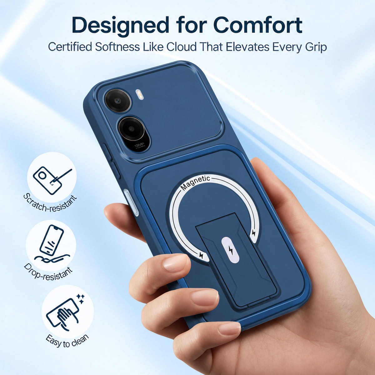 For Poco C85x 5G Back Case Cover Metallic (Hybrid Armor Kickstand | MagSafe Compatible | Camera Protection Shockproof)