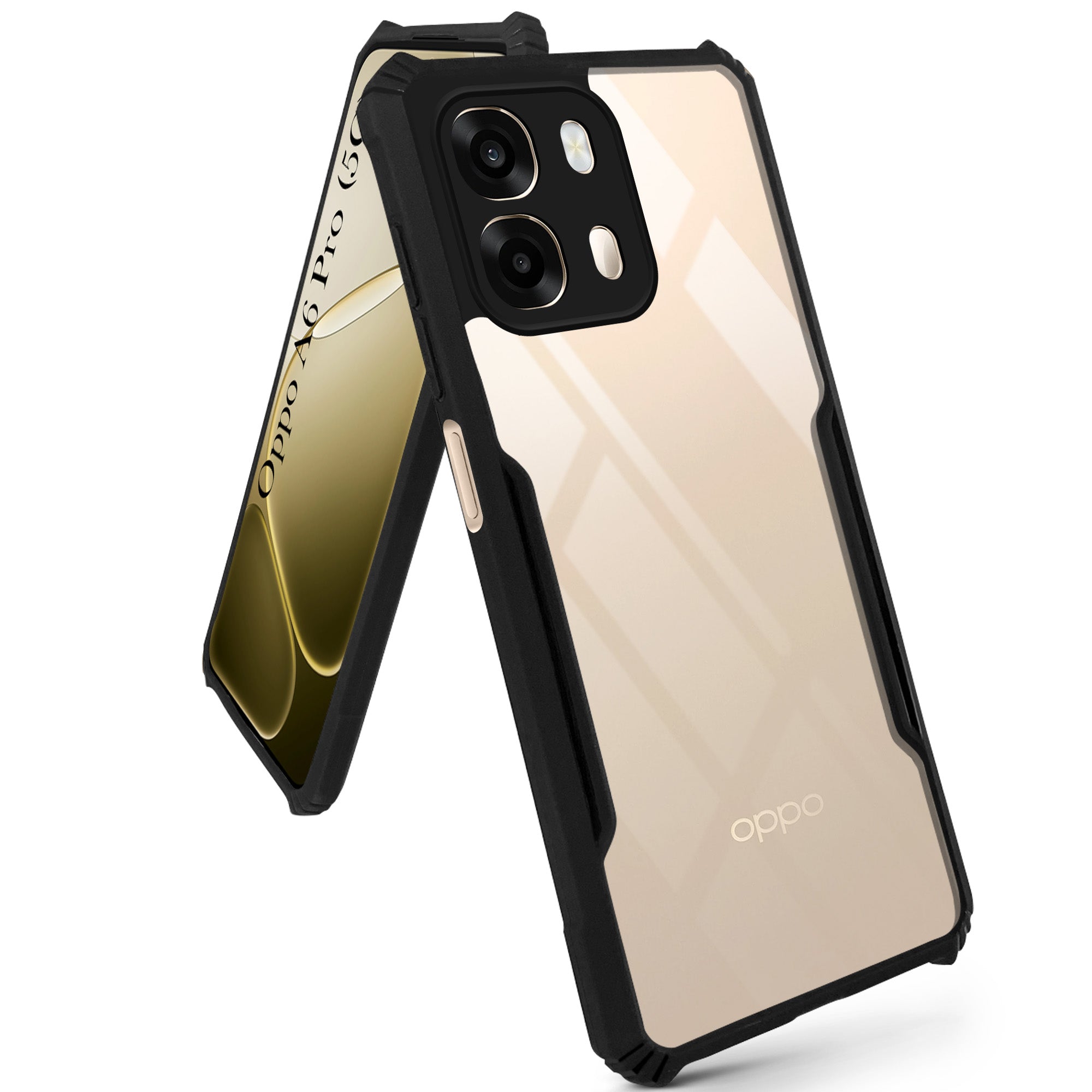 For Oppo A6 Pro Back Cover Case Hybrid (Shockproof with Polycarbonate Clear Panel | Professional Black)