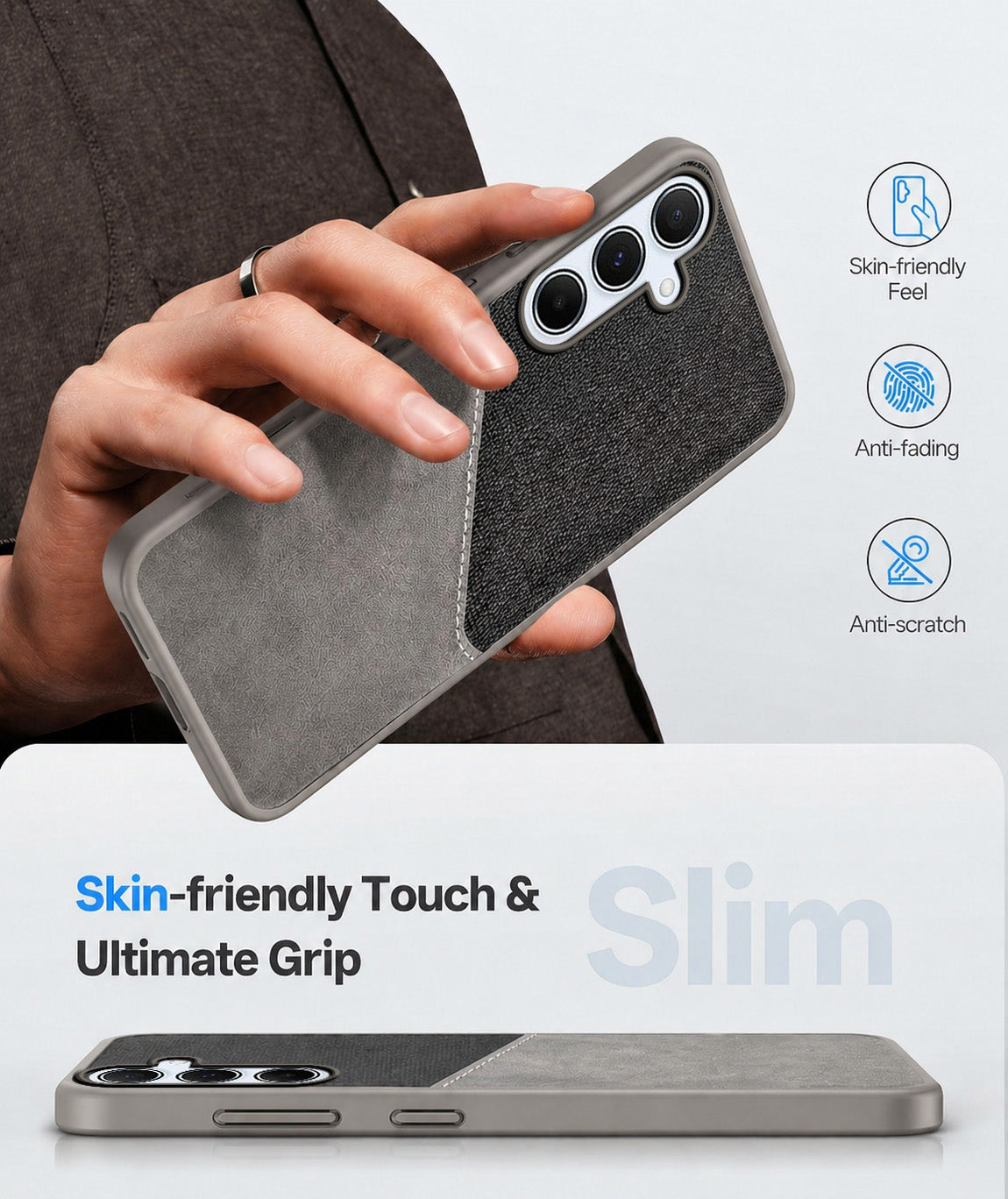 For Samsung Galaxy A55 5G Back Cover Case (Dual PU Leather Stitch | Professional Minimalist | Soft and Flexible)