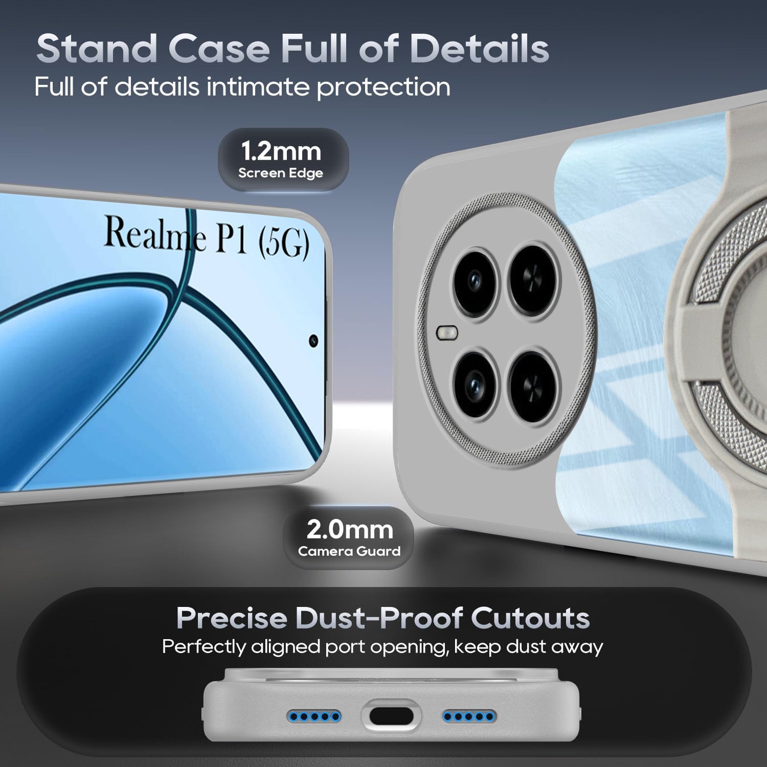 For Realme P1 5G Back Cover Case with stand (Built-in Ring Holder Kickstand | Lifetime Anti Yellow | Camera Protection)