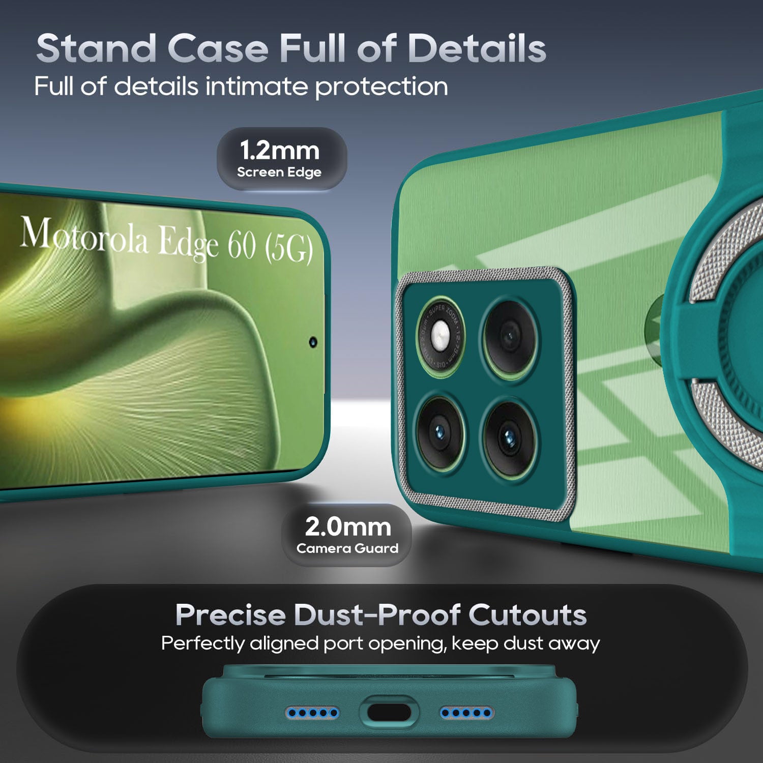 For Motorola Moto Edge 60 Back Cover Case with stand (Built-in Ring Holder Kickstand | Lifetime Anti Yellow | Camera Protection)