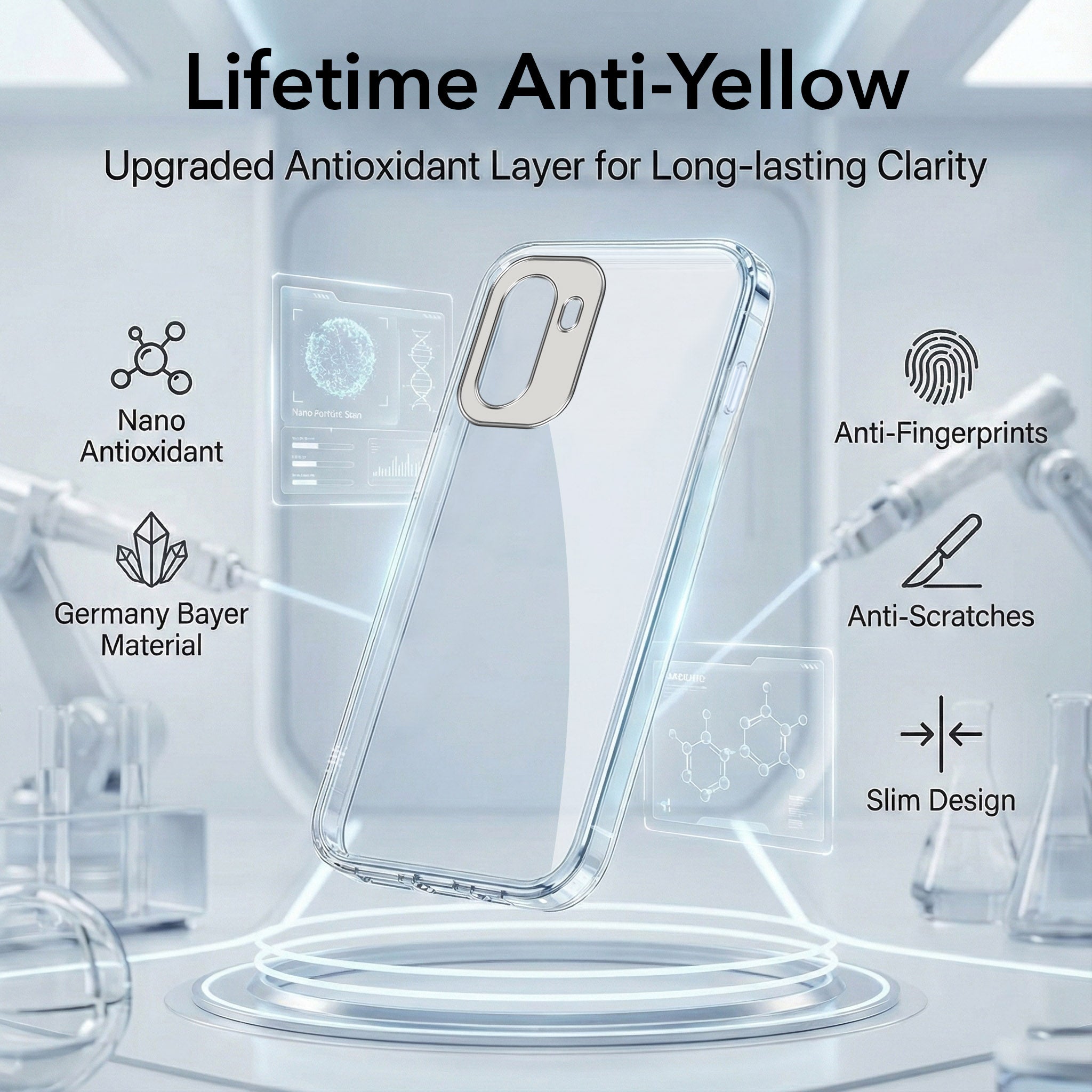 For OnePlus 15R Combo with Back Cover and 9H Tempered Glass (Lifetime Anti-Yellow | Sleek Hard Crystal | Oleophobic Coating Screen Glass)