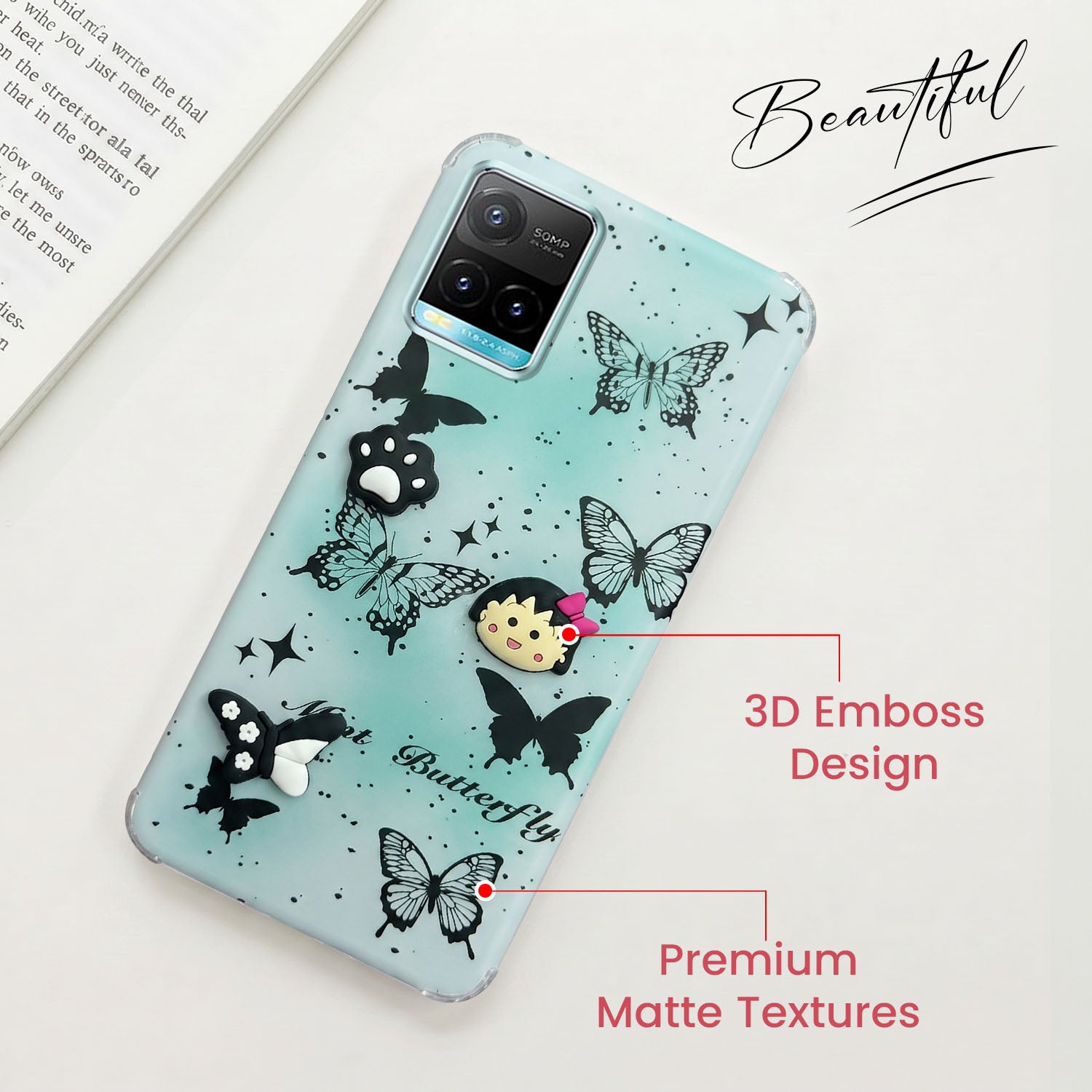 For Vivo Y33T | Vivo Y21T | Vivo Y21s Back Cover Case (3D Cute Cartoons | Hard Back Side Soft | Matte Premium Finish | HD Printing)