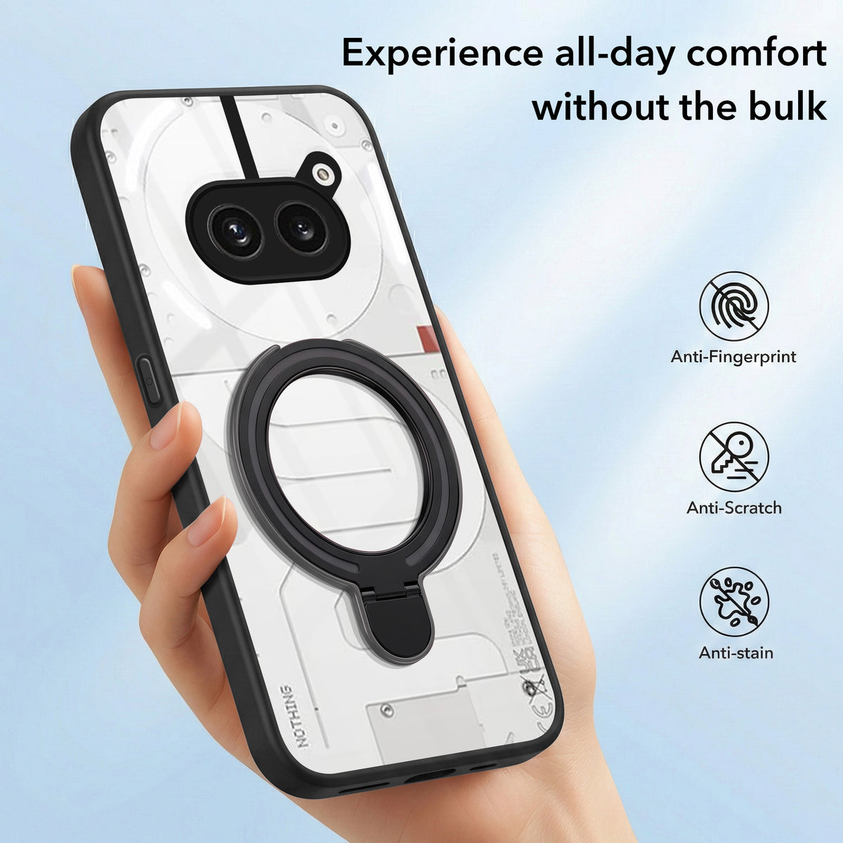 For Nothing Phone 2A 5G Back Cover Case (Kick Stand Ring Holder | Life time Anti Yellow | Camera Protection)
