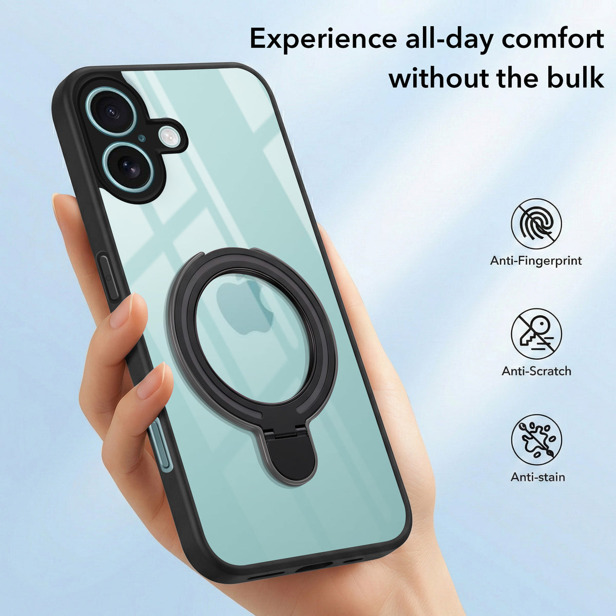 For Apple iPhone 16 Back Cover Case (Kick Stand Ring Holder | Life time Anti Yellow | Camera Protection)