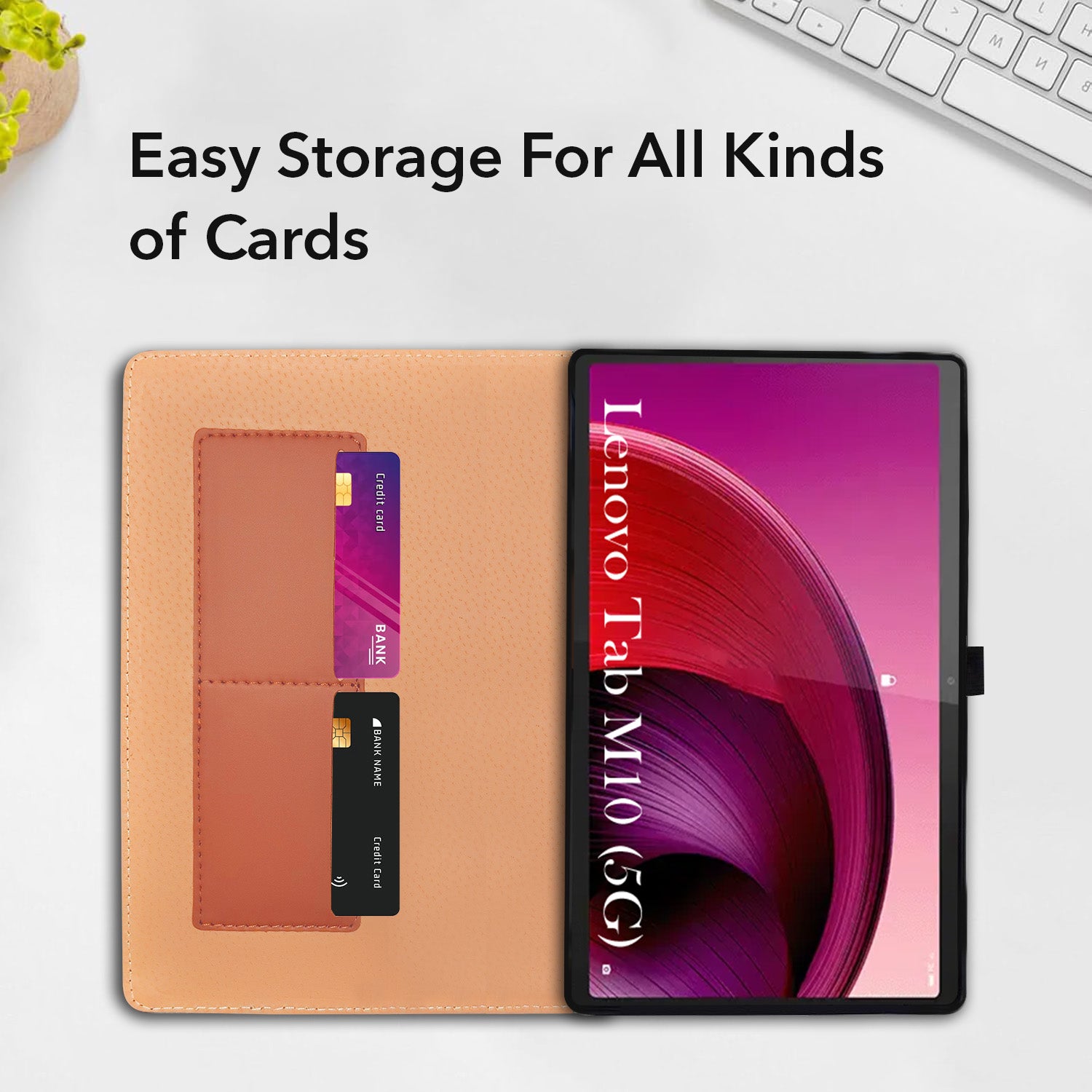 For Lenovo Tab M10 5G (X360) 10.61 Inch Flip Cover Folio Cover (PU Leather | Multi-Angle Smart Stand | Card Storage Slots | Silicone Back Pouch)