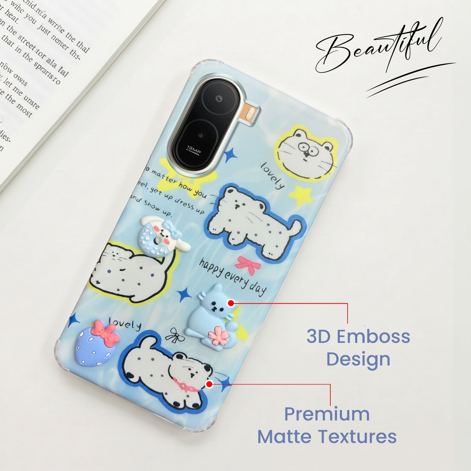For Redmi A7 Pro 5G Back Cover Case (3D Cute Cartoons | Hard Back Side Soft | Matte Premium Finish | HD Printing)