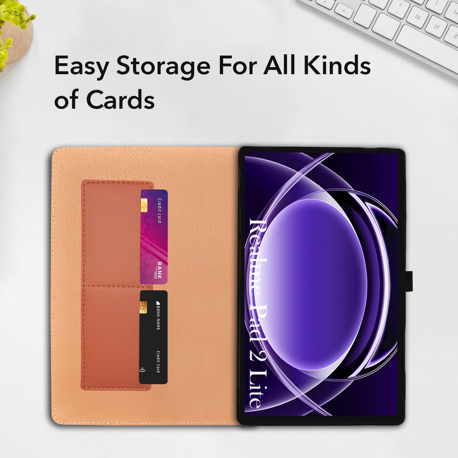 For Realme Pad 2 Lite 10.95 Inch RMP2402 Flip Cover Folio Cover (PU Leather | Multi-Angle Smart Stand | Card Storage Slots | Silicone Back Pouch)