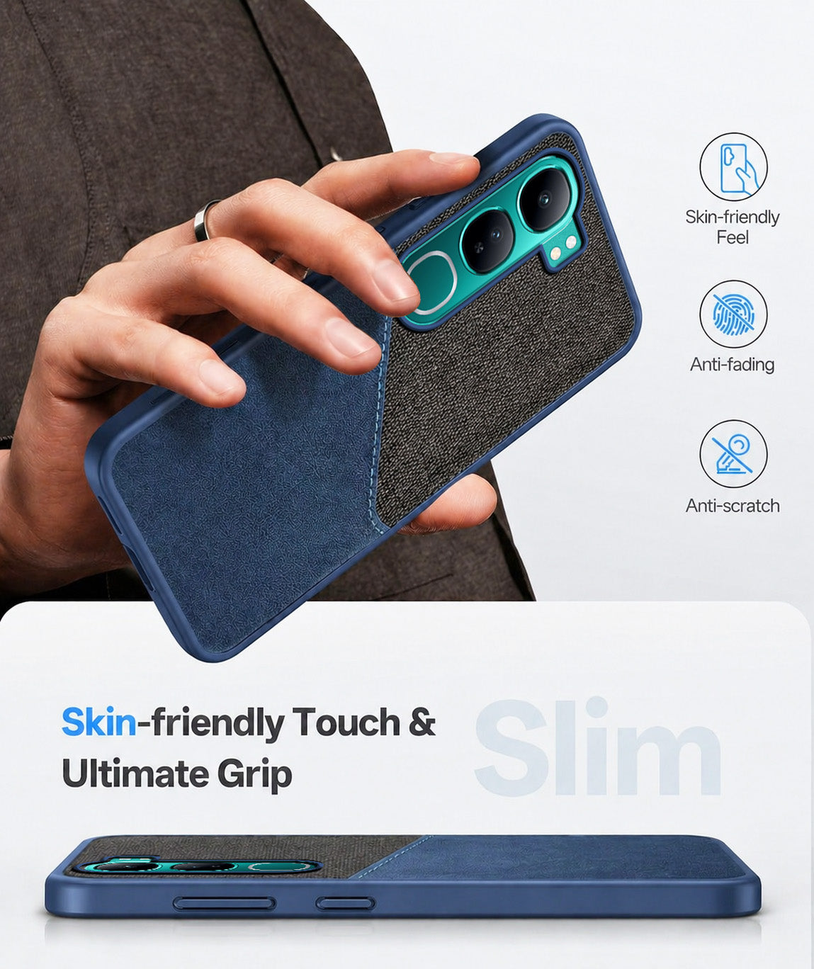 For Vivo Y300 Back Cover Case (Dual PU Leather Stitch | Professional Minimalist | Soft and Flexible)
