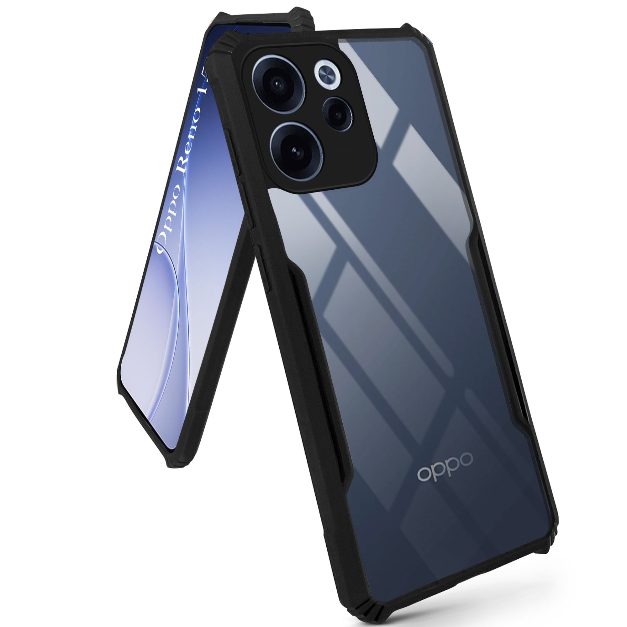 For Oppo Reno 15c Back Cover Case Hybrid (Shockproof with Polycarbonate Clear Panel | Professional Black)