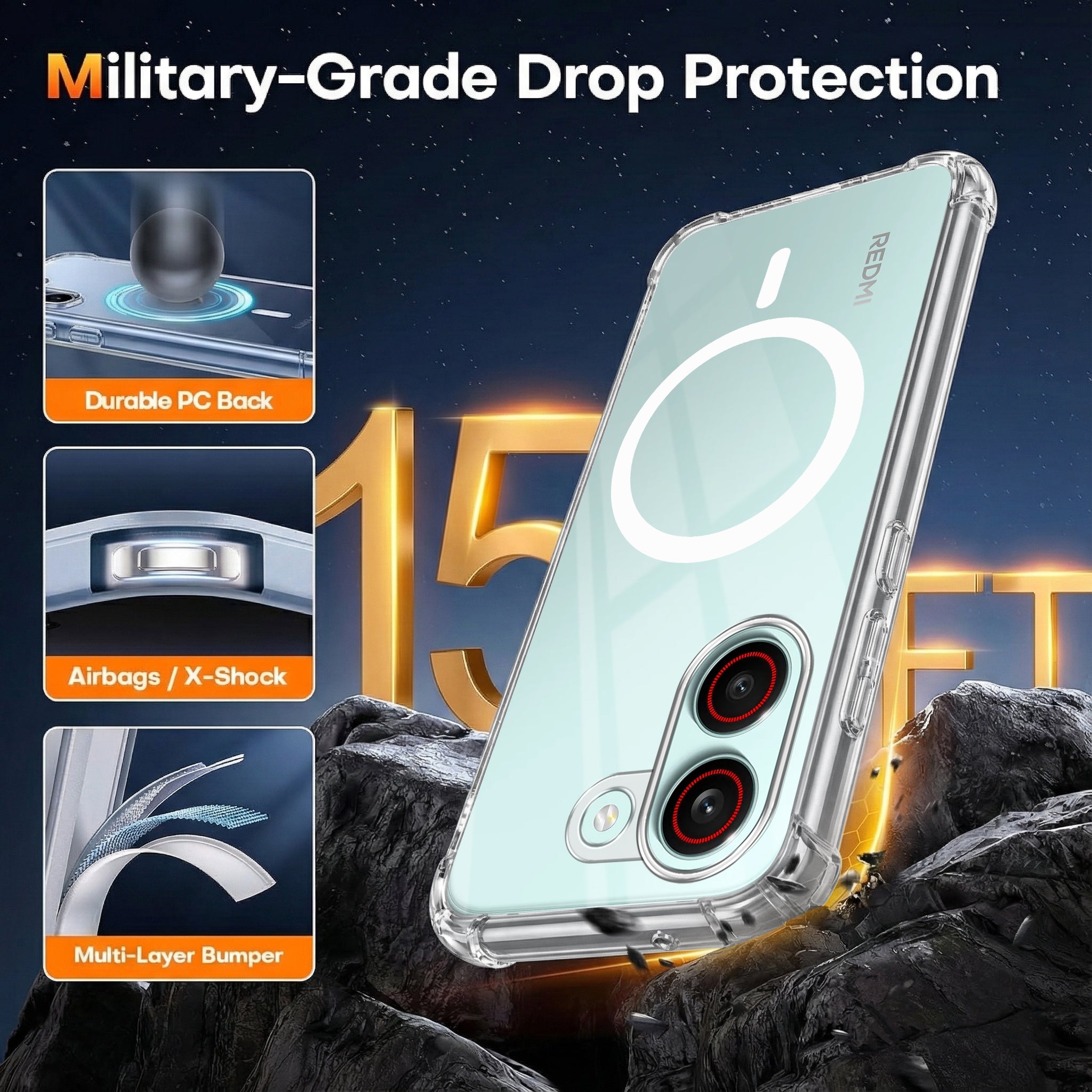 For Redmi Turbo 5 Back Cover Shockproof Crystal-Clear (Magsafe Wireless Support | Drop & Camera Protection | Hard Polycarbonate)