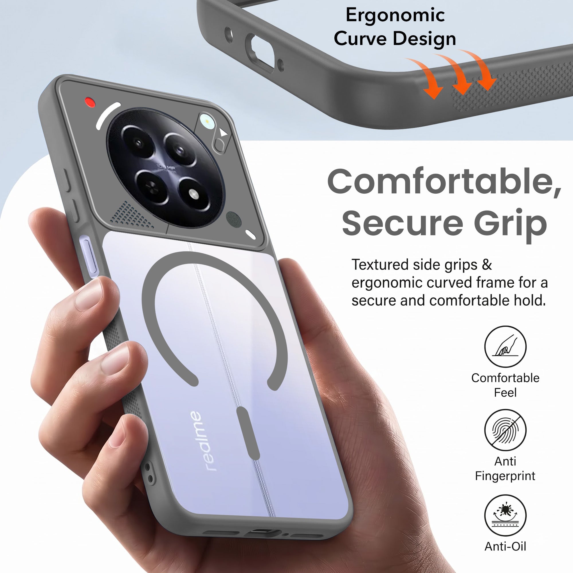 For Realme 12 | Realme 12X Back Cover Case Lifetime Anti-Yellow Clear (Camera Protection | Side Grip | Wireless MagSafe Compatible)