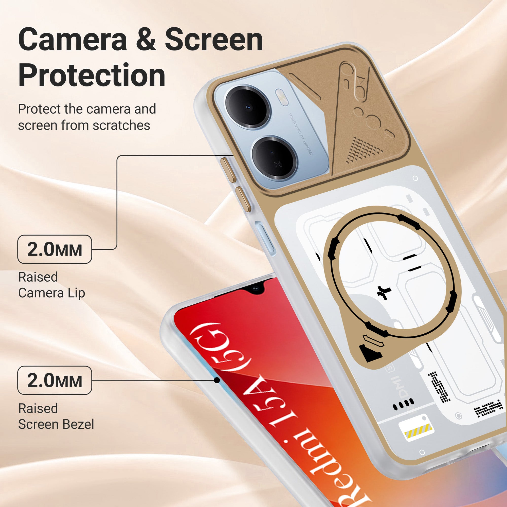 For Redmi 15A Metallic Back Cover Case (Metallic Camera Protection & Buttons | Translucent Milky Shade | Hard Polycarbonate)