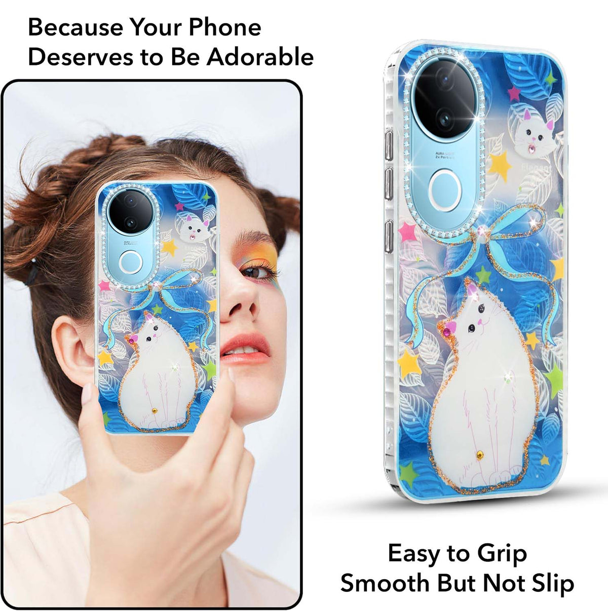 For Vivo iQOO Z10R Back Cover Case (Luxury Floral Glitter Cute Butterfly | Diamond Studded Camera Bump | Girls & Women Design)