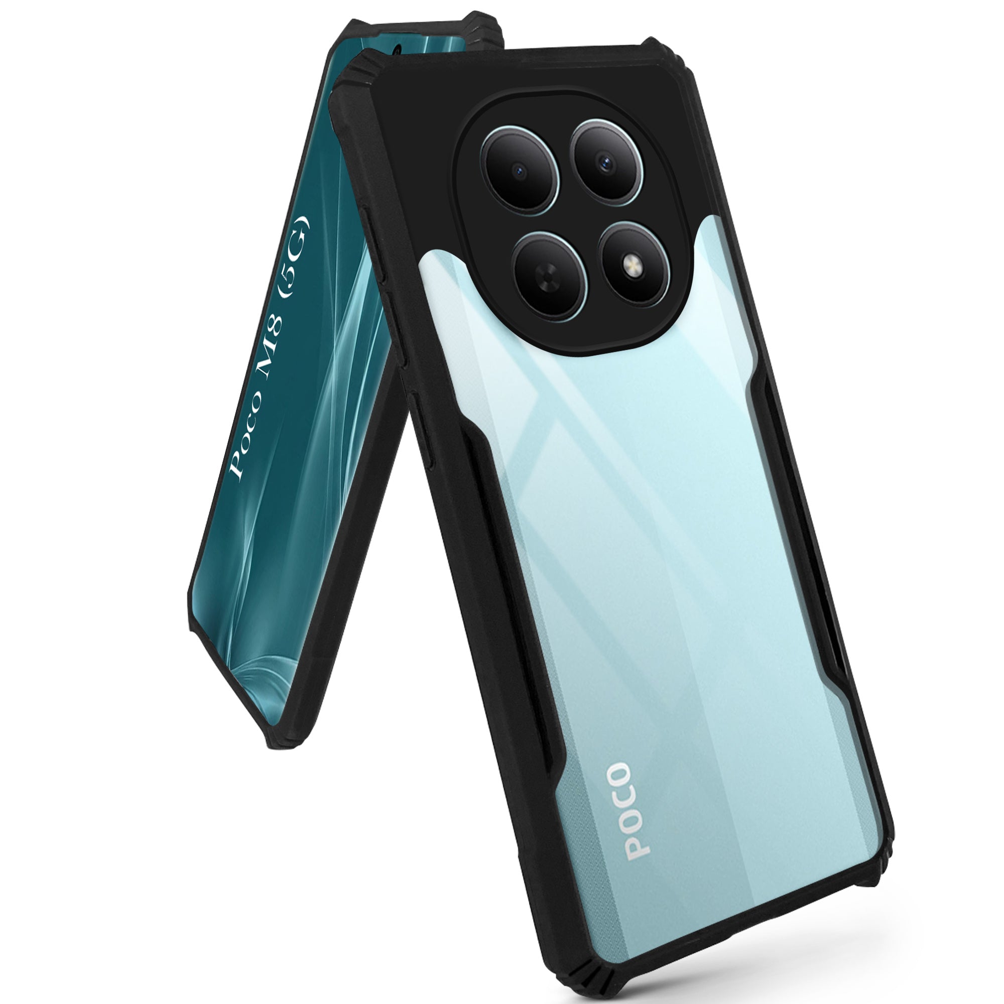For Poco M8 5G Back Cover Case Hybrid (Shockproof with Polycarbonate Clear Panel | Professional Black)