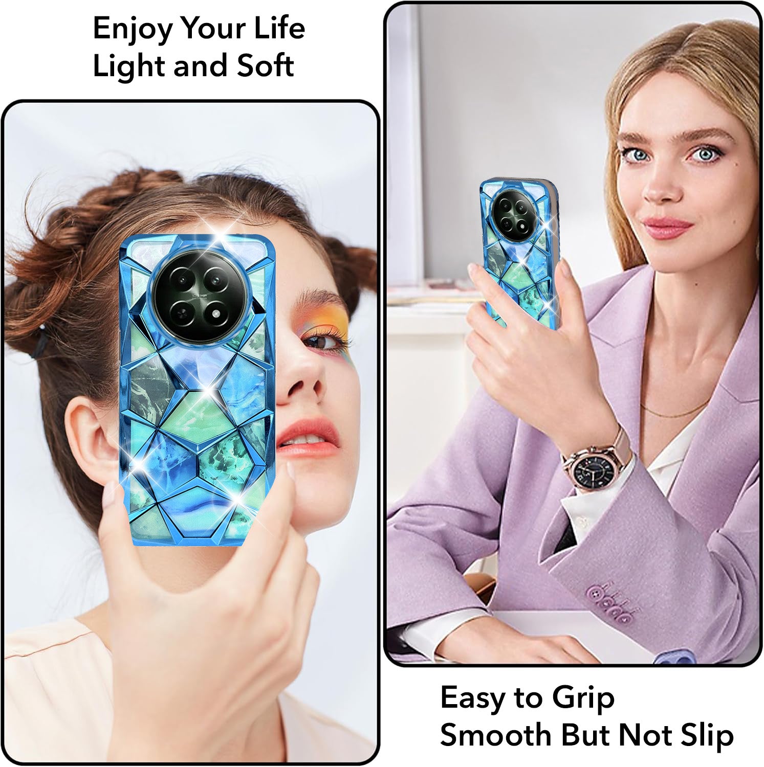 For Realme 12 | Realme 12X Back Cover Case( Dual Design Glitter Sparkle and Detachable Diamond Print Case | Soft and Flexible)