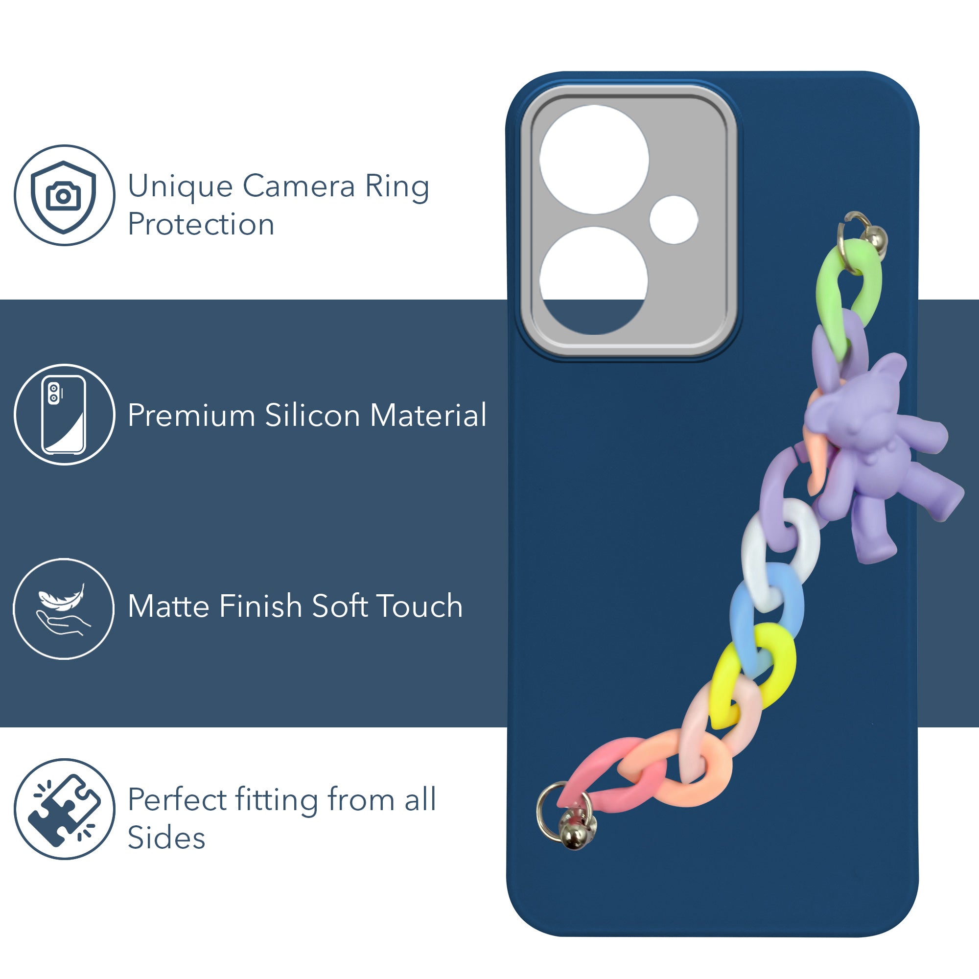 For Redmi 13C 5G Back Cover Case (Wrist Hanging Chain | Teddy Bracelet Charms | Dual Color Matte Finish | Full Camera Protection | Sleek and Professional)