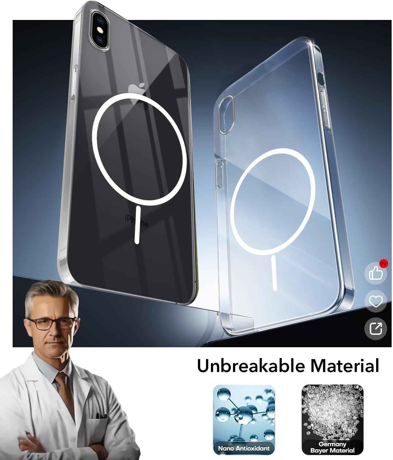 For Apple iPhone Xs Back Cover Case (Crystal Clear Case | MagSafe Wireless Charging Support | Hard Anti Yellow | Camera Protection Bump)