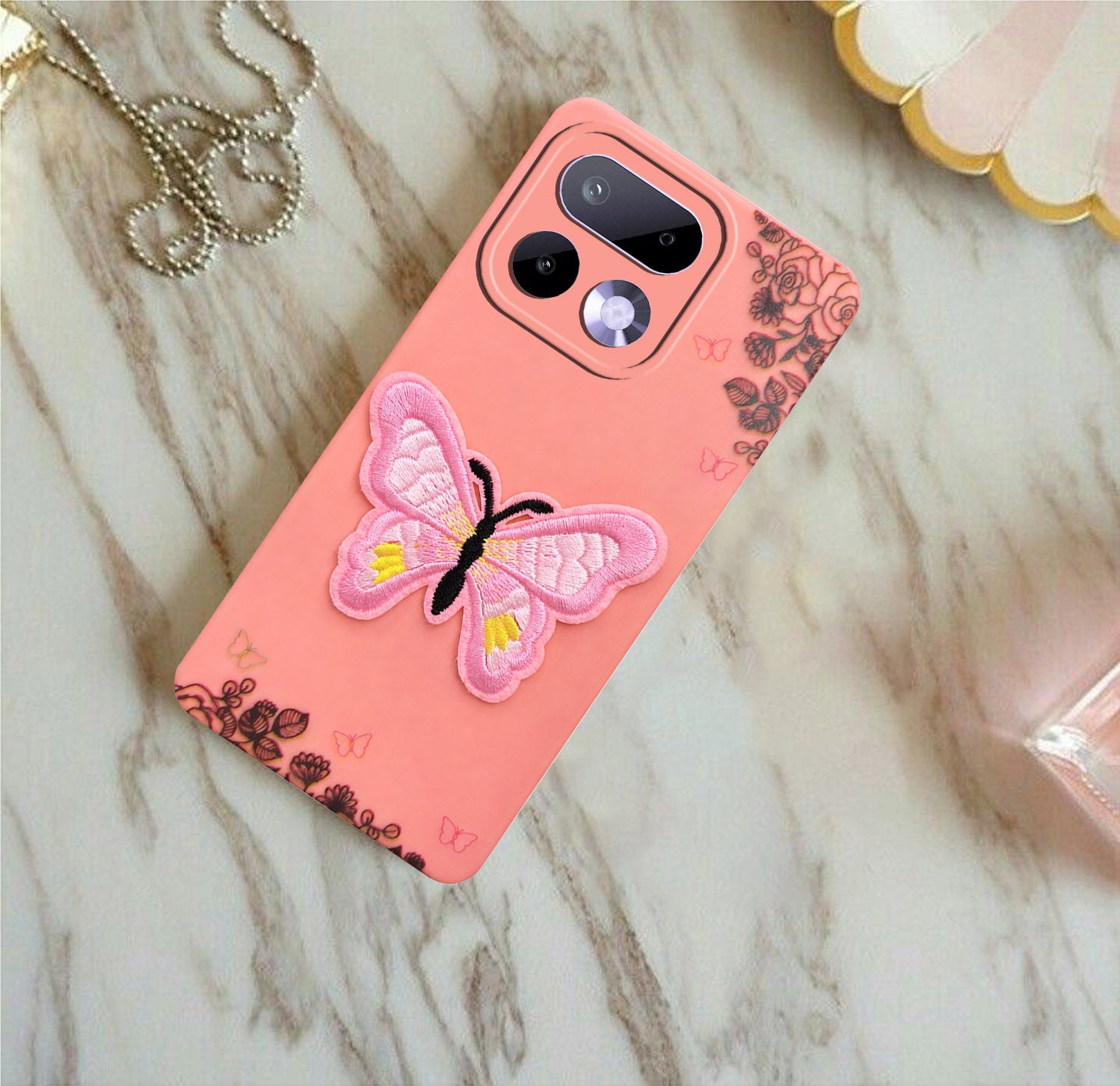 For Realme 16 Pro Back Cover Case (Soft Butterfly Embroidery | Women Teen Girls | Camera Protection| Matte Silicone)