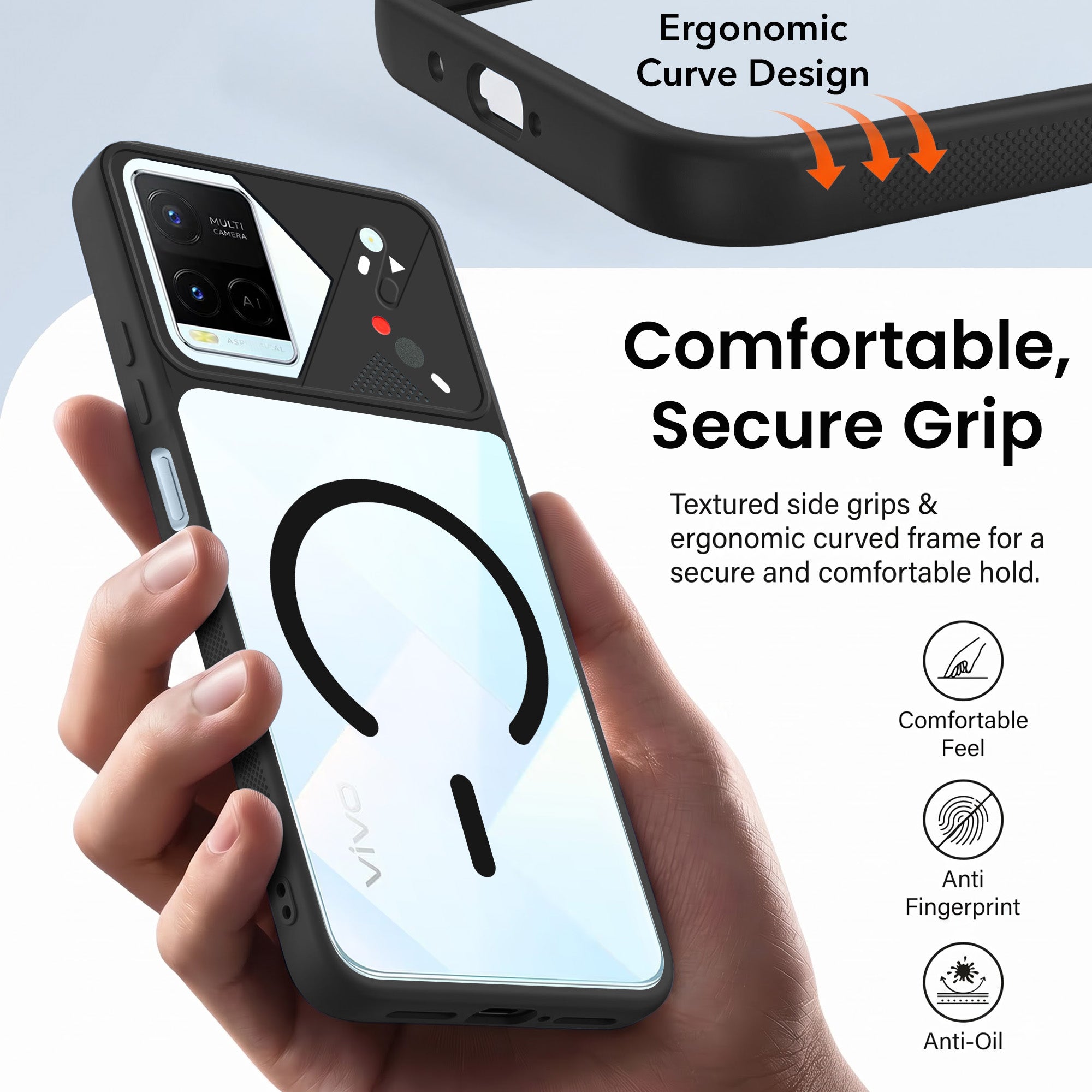 For Vivo Y21 2021 Back Cover Case Lifetime Anti-Yellow Clear (Camera Protection | Side Grip | Wireless MagSafe Compatible)
