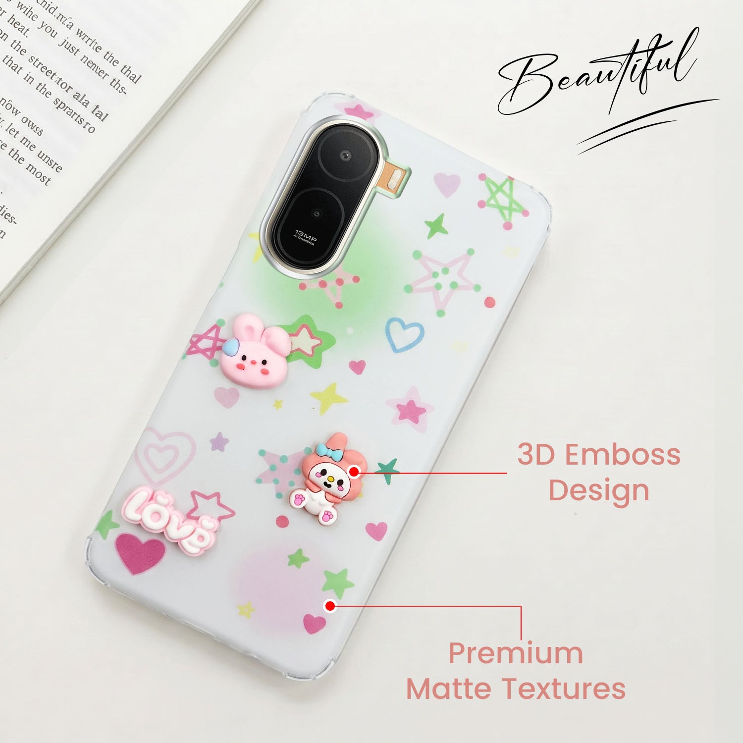 For Redmi A7 Pro 5G Back Cover Case (3D Cute Cartoons | Hard Back Side Soft | Matte Premium Finish | HD Printing)