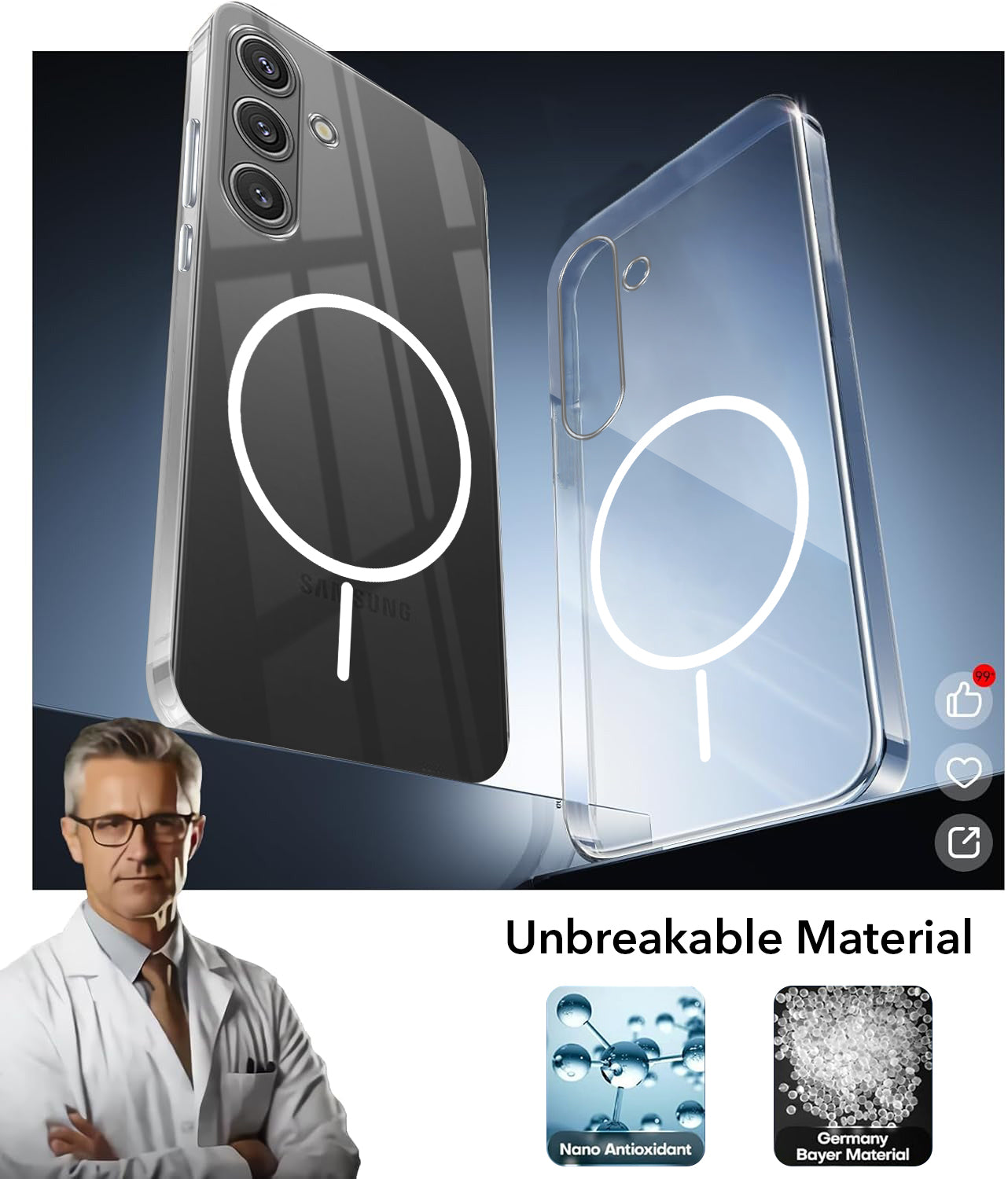 For Samsung Galaxy S24 Back Cover Case (Crystal Clear Case | MagSafe Wireless Charging Support | Hard Anti Yellow | Camera Protection Bump)