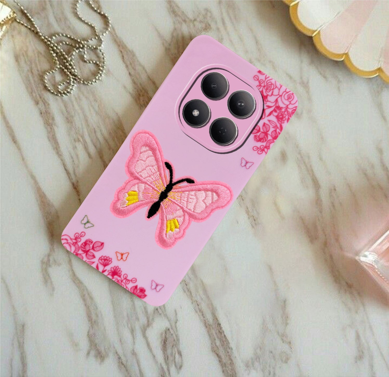 For Xiaomi Redmi Note 15 Pro 5G Back Cover Case (Soft Butterfly Embroidery | Women Teen Girls | Camera Protection| Matte Silicone)