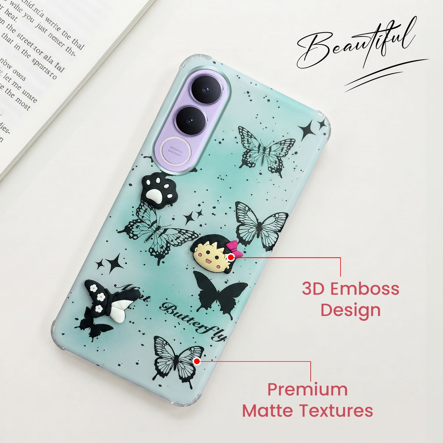 For Vivo V70 FE 5G Back Cover Case (3D Cute Cartoons | Hard Back Side Soft | Matte Premium Finish | HD Printing)