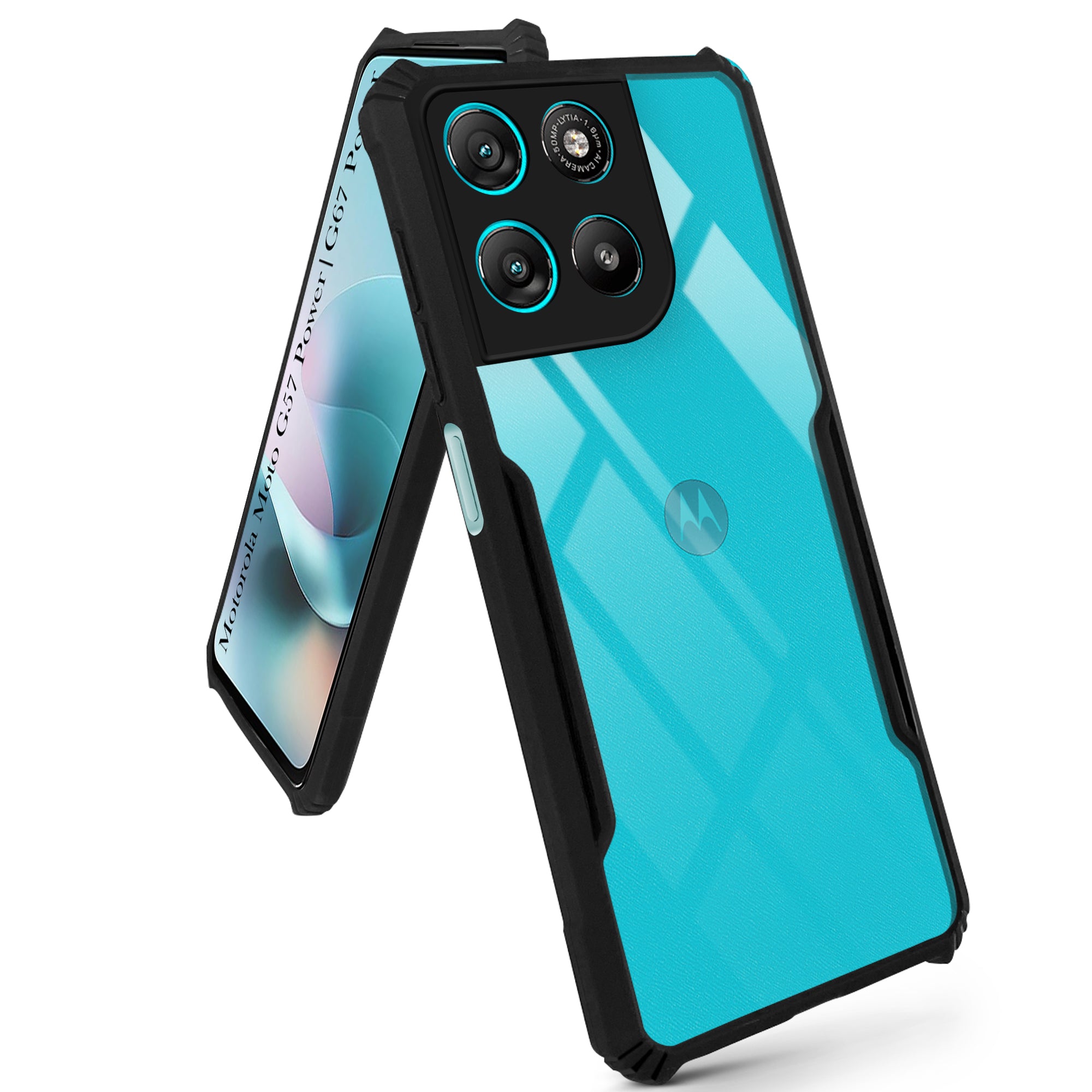 For Motorola Moto G67 Power | G57 Power Back Cover Case Hybrid (Shockproof with Polycarbonate Clear Panel | Professional Black)